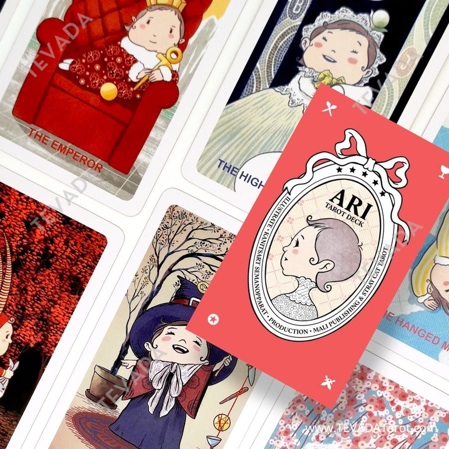Ari Baby Tarot Deck whimsical pink cartoon indie tarot deck with foil pink edges for gentle inner child healing.