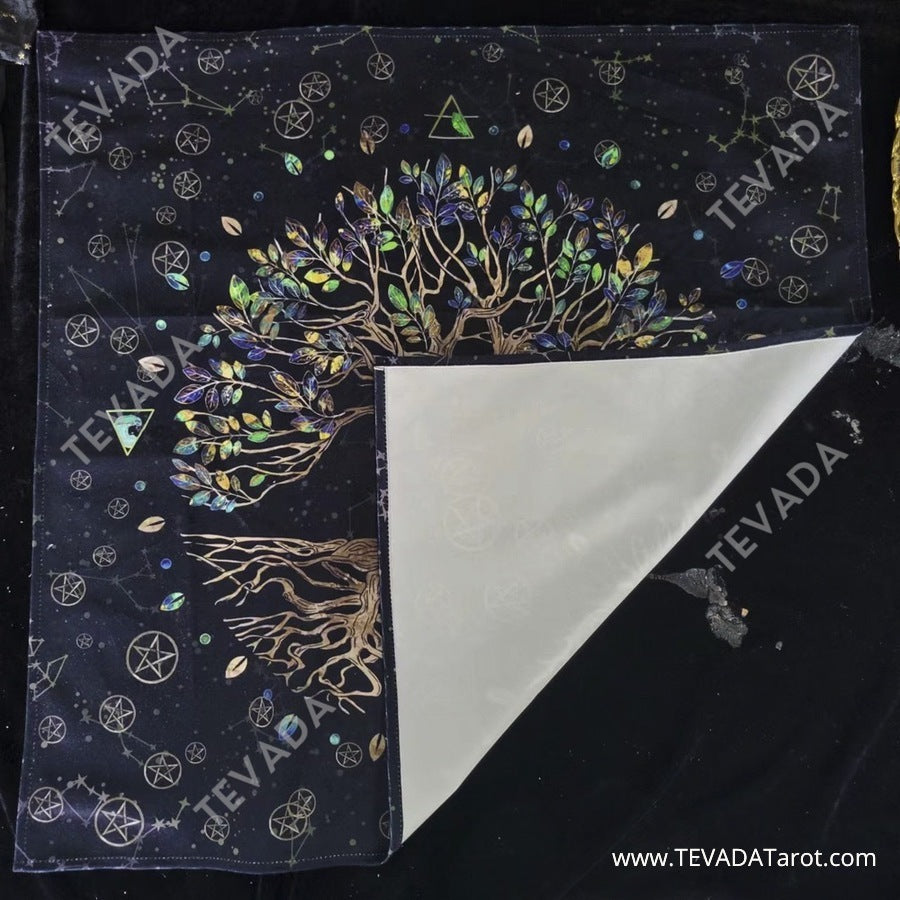 Enhance your tarot practice with our Tree of Life Tarot Bag & Altar Cloth. Crafted from the finest Dutch velvet, this black reading cloth features a stunning Tree of Life design that&