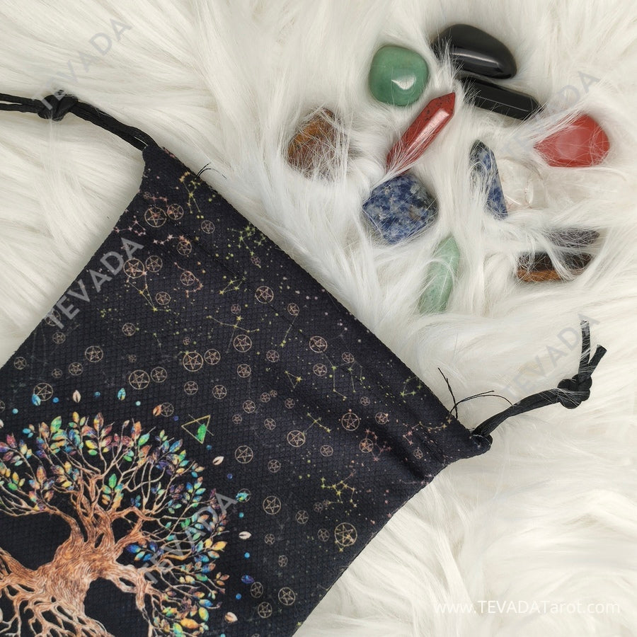 Enhance your tarot practice with our Tree of Life Tarot Bag & Altar Cloth. Crafted from the finest Dutch velvet, this black reading cloth features a stunning Tree of Life design that&