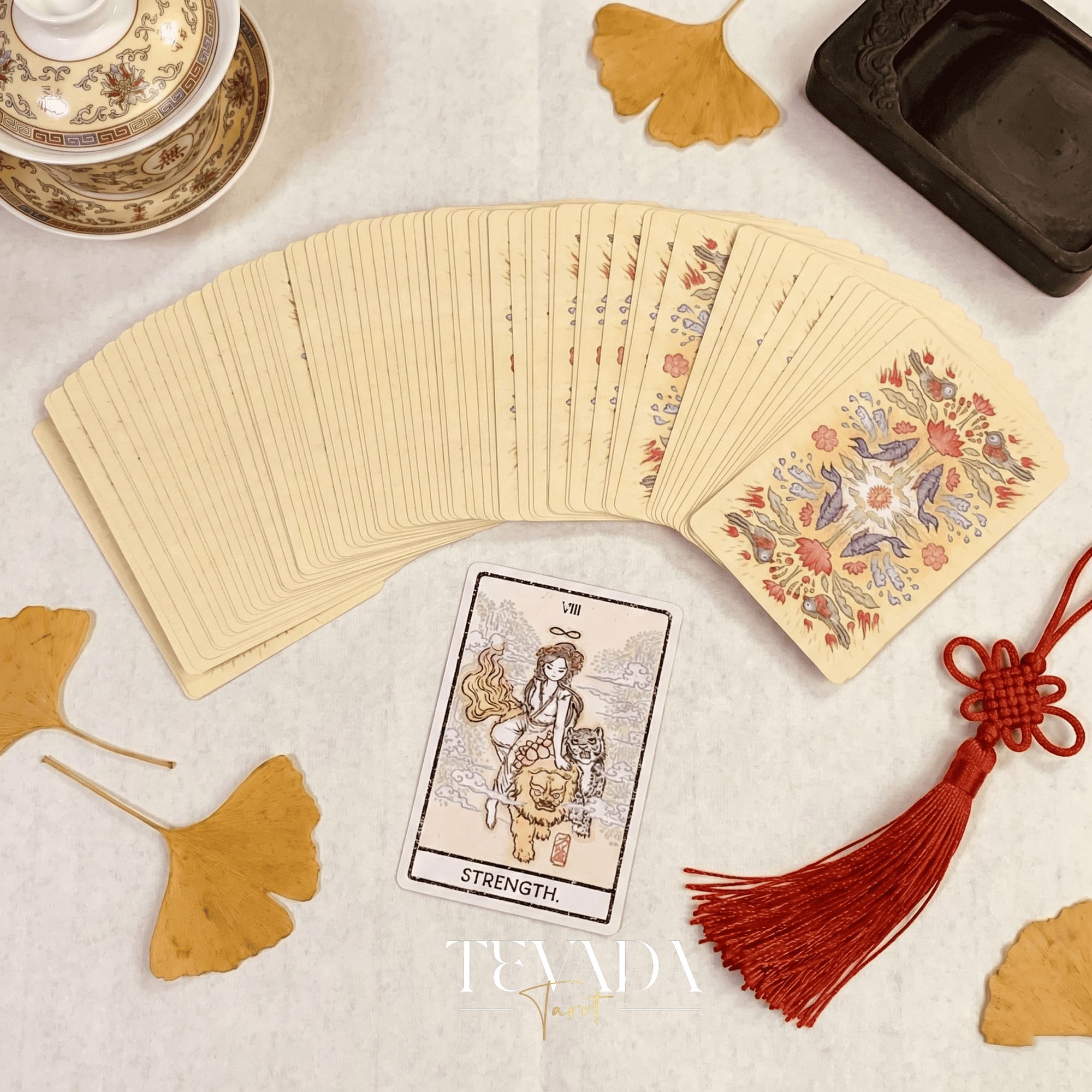 China Doll Tarot Deck featuring traditional Chinese ink wash art and Hanfu figures for intuitive divination.