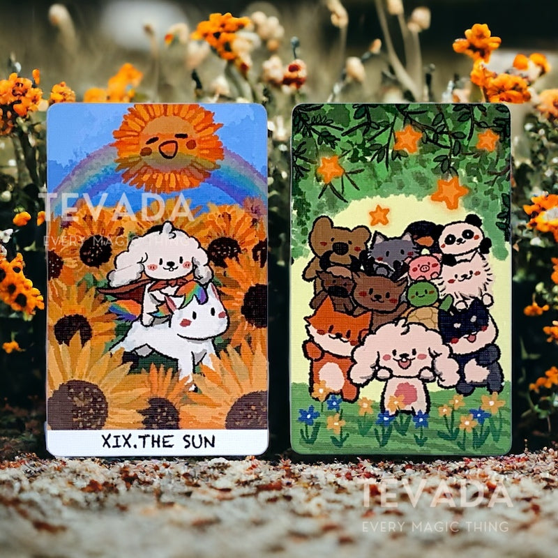 Boing, boing your way to inner wisdom with the Boji Journey Tarot Pocket Edition! This mini deck of 78 cuddly cards features adorable animal friends and the magical secrets of Tarot. Get fluffy insights and hop-tastic guidance wherever you roam! ✨