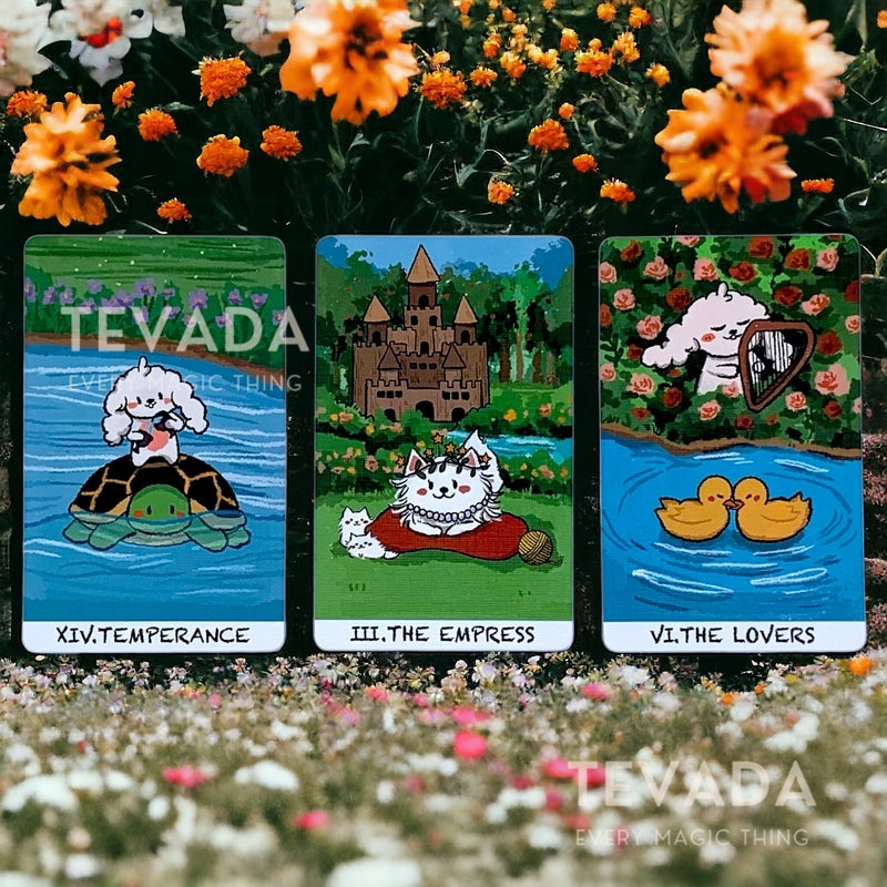 Boing, boing your way to inner wisdom with the Boji Journey Tarot Pocket Edition! This mini deck of 78 cuddly cards features adorable animal friends and the magical secrets of Tarot. Get fluffy insights and hop-tastic guidance wherever you roam! ✨