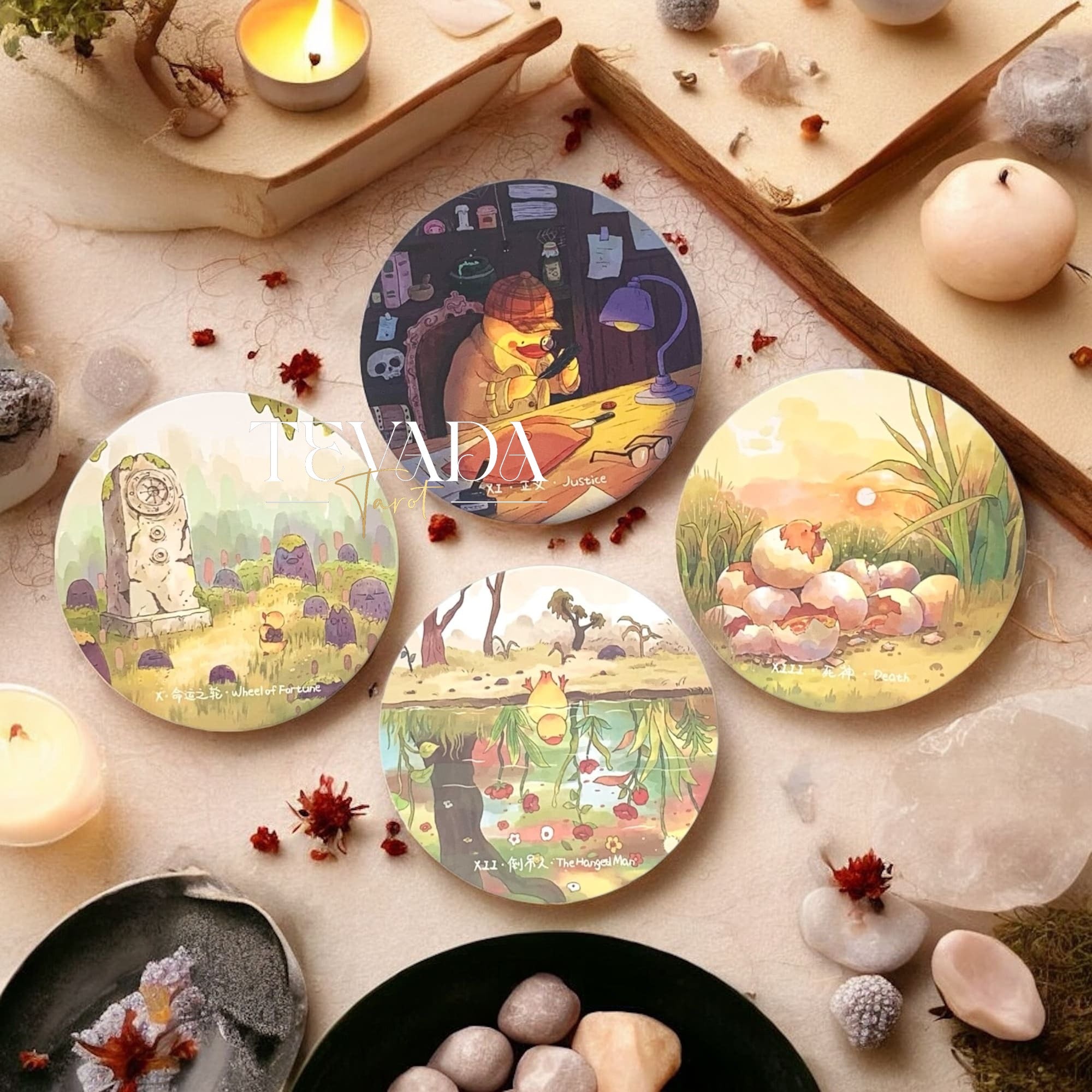 Discover the Cleo Duck Tarot, a 78-card deck of magical guidance and whimsical duck art. Perfect for intuitive readings, self-discovery, and joyful tarot practice.