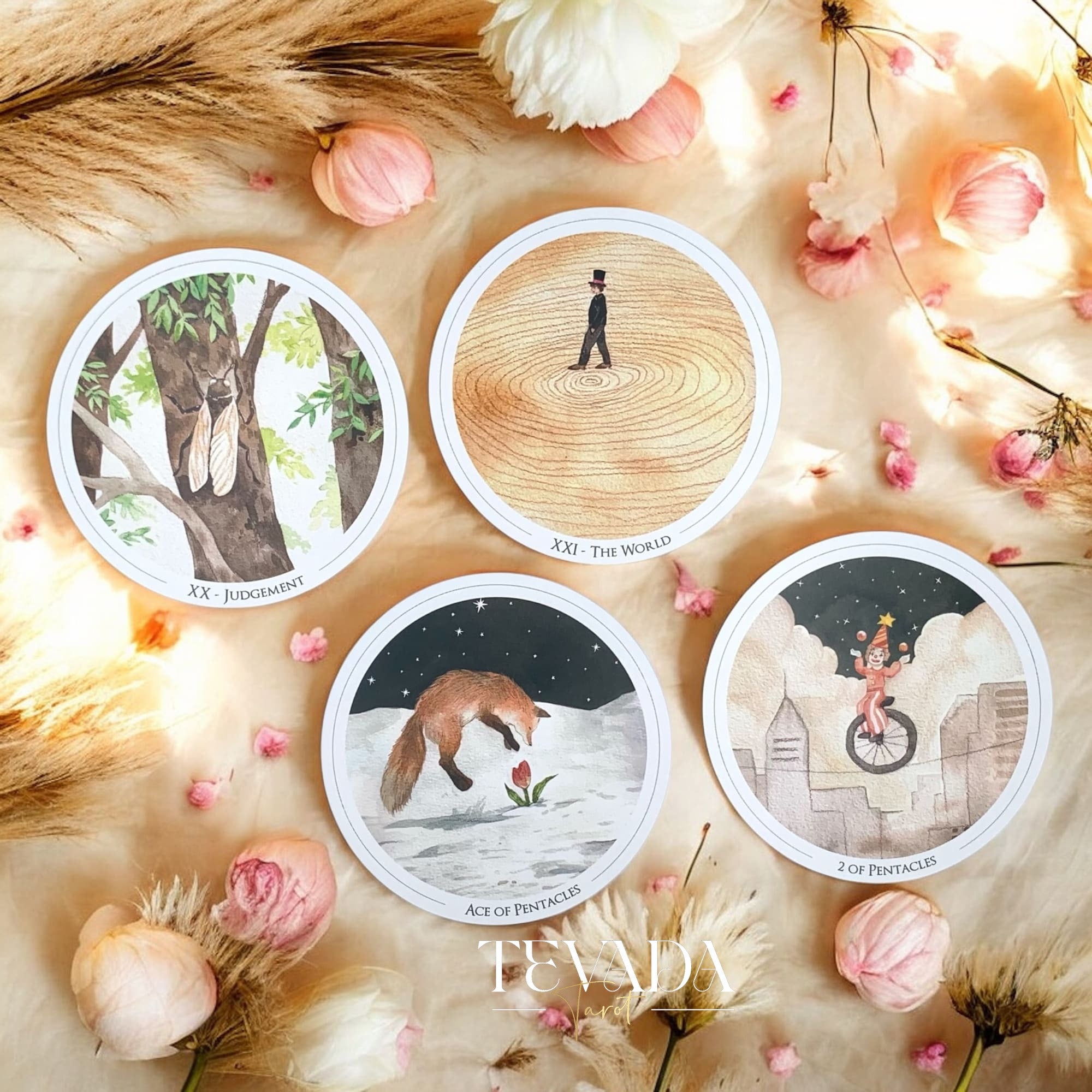 Discover the Gentle Universe Tarot â a 78-card circular deck in soft watercolor art, blending intuition, calm, and cosmic beauty for magical, heartfelt readings.