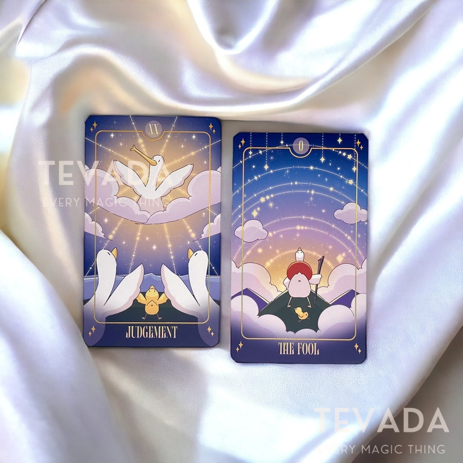 Explore the magical cosmos with the Goose Tarot NEBULA - an adorable 78-card tarot deck featuring whimsical goose in pastel nebula hues. Perfect for intuitive readings.
