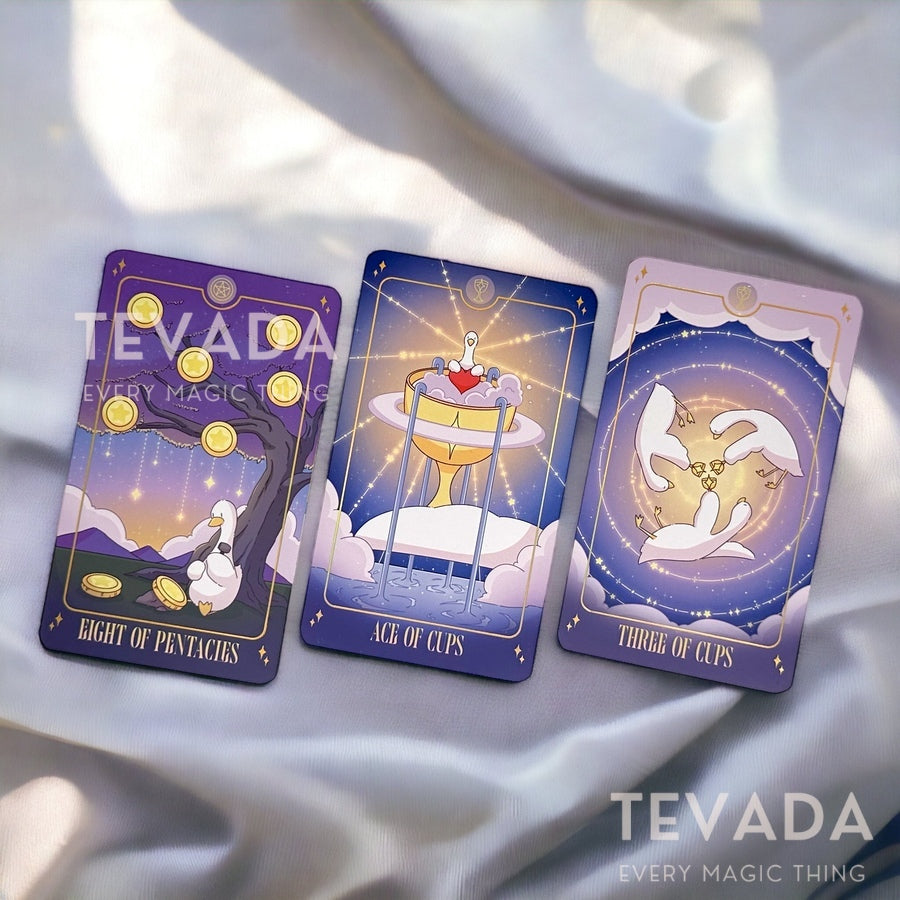 Explore the magical cosmos with the Goose Tarot NEBULA - an adorable 78-card tarot deck featuring whimsical goose in pastel nebula hues. Perfect for intuitive readings.
