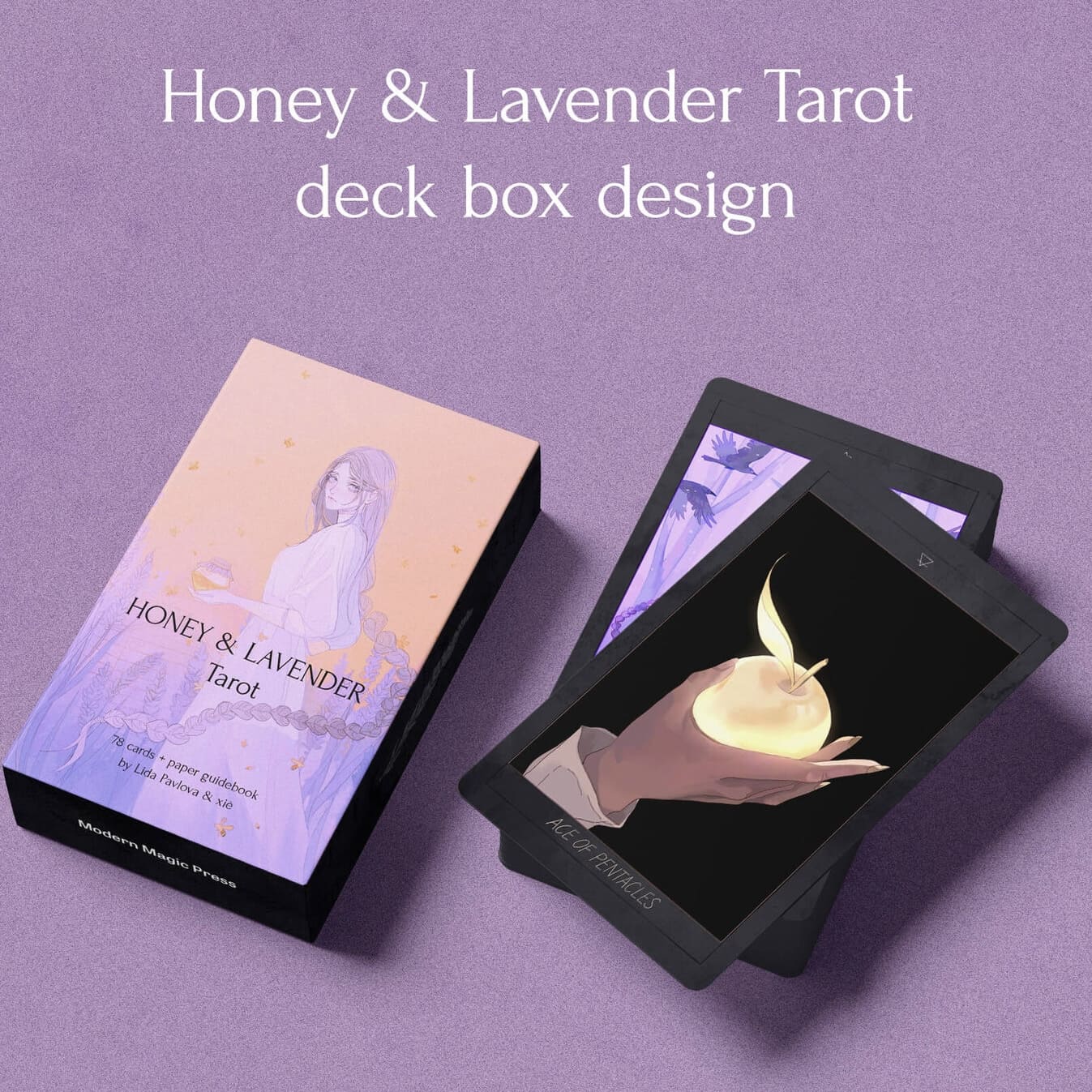 Honey and Lavender Tarot Deck featuring soft gothic Asian style art for shadow work and intuitive healing.