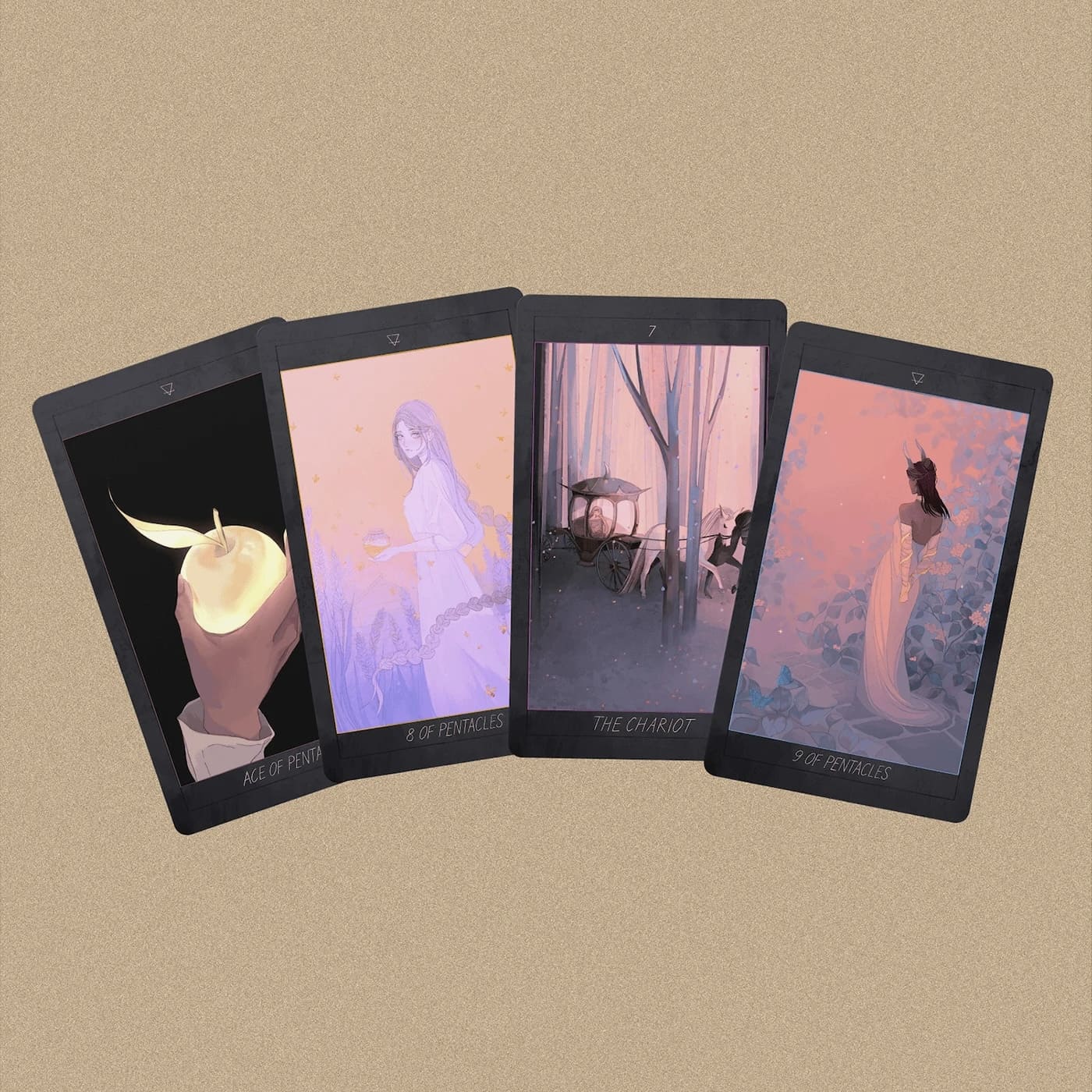 Honey and Lavender Tarot Deck featuring soft gothic Asian style art for shadow work and intuitive healing.