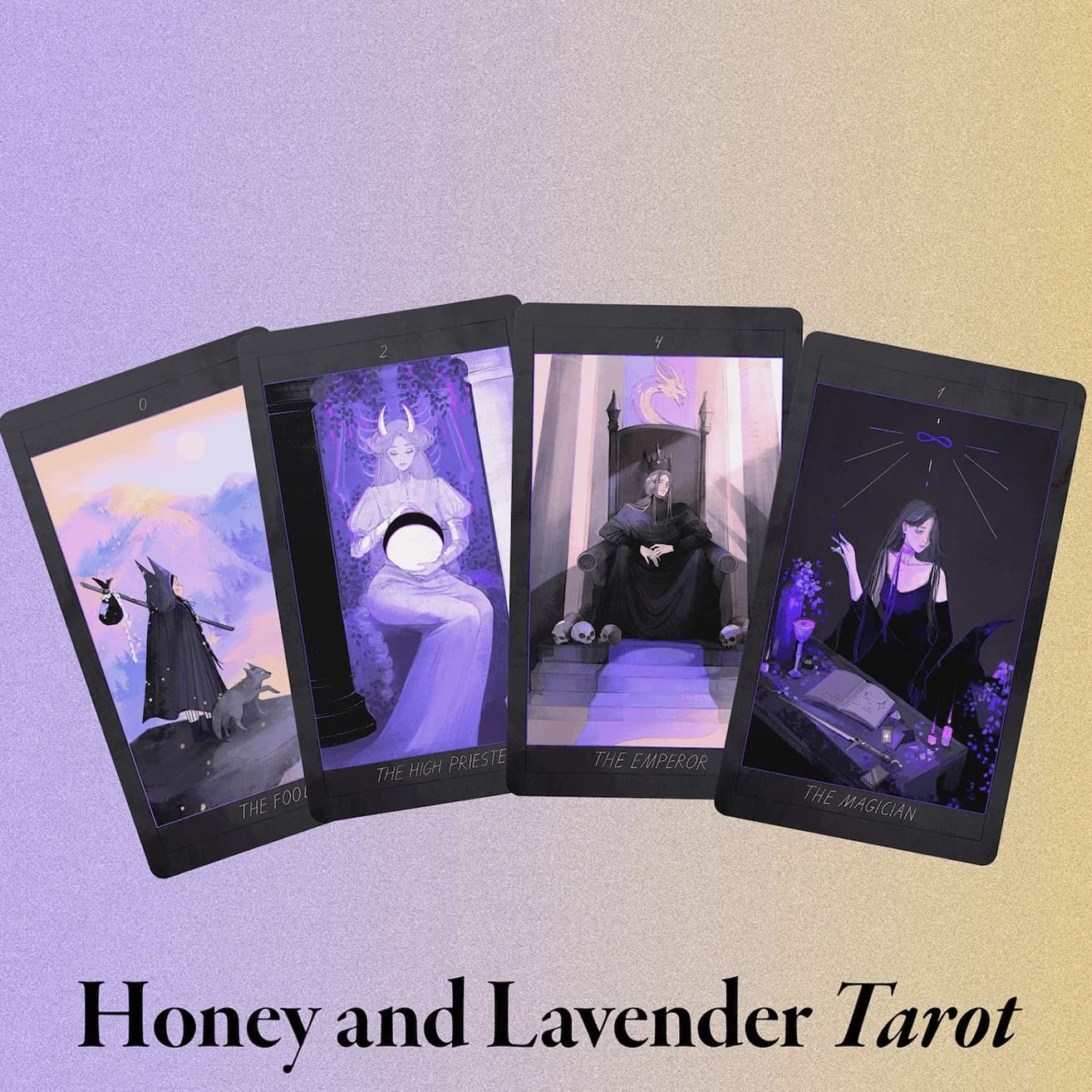 Honey and Lavender Tarot Deck featuring soft gothic Asian style art for shadow work and intuitive healing.