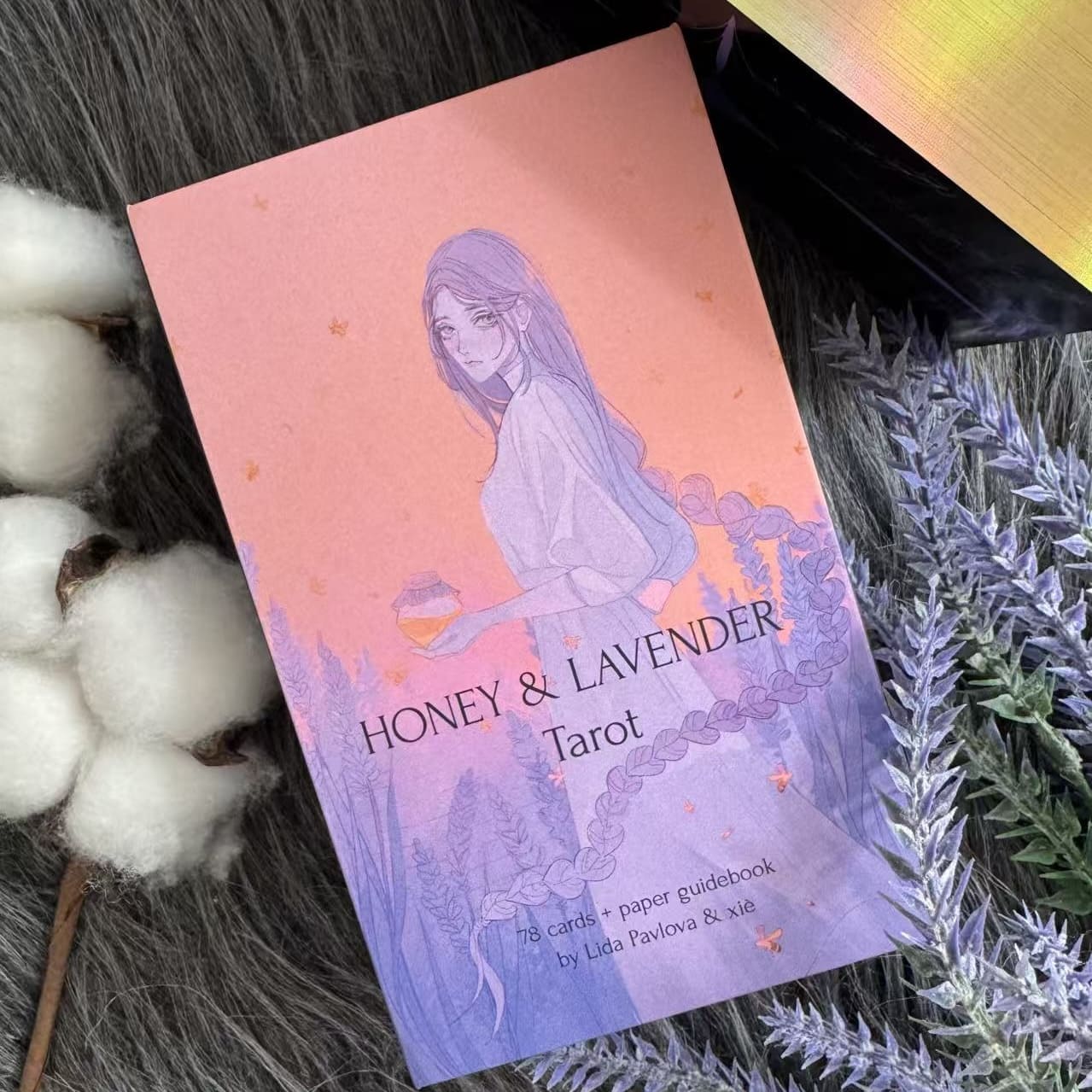 Honey and Lavender Tarot Deck featuring soft gothic Asian style art for shadow work and intuitive healing.