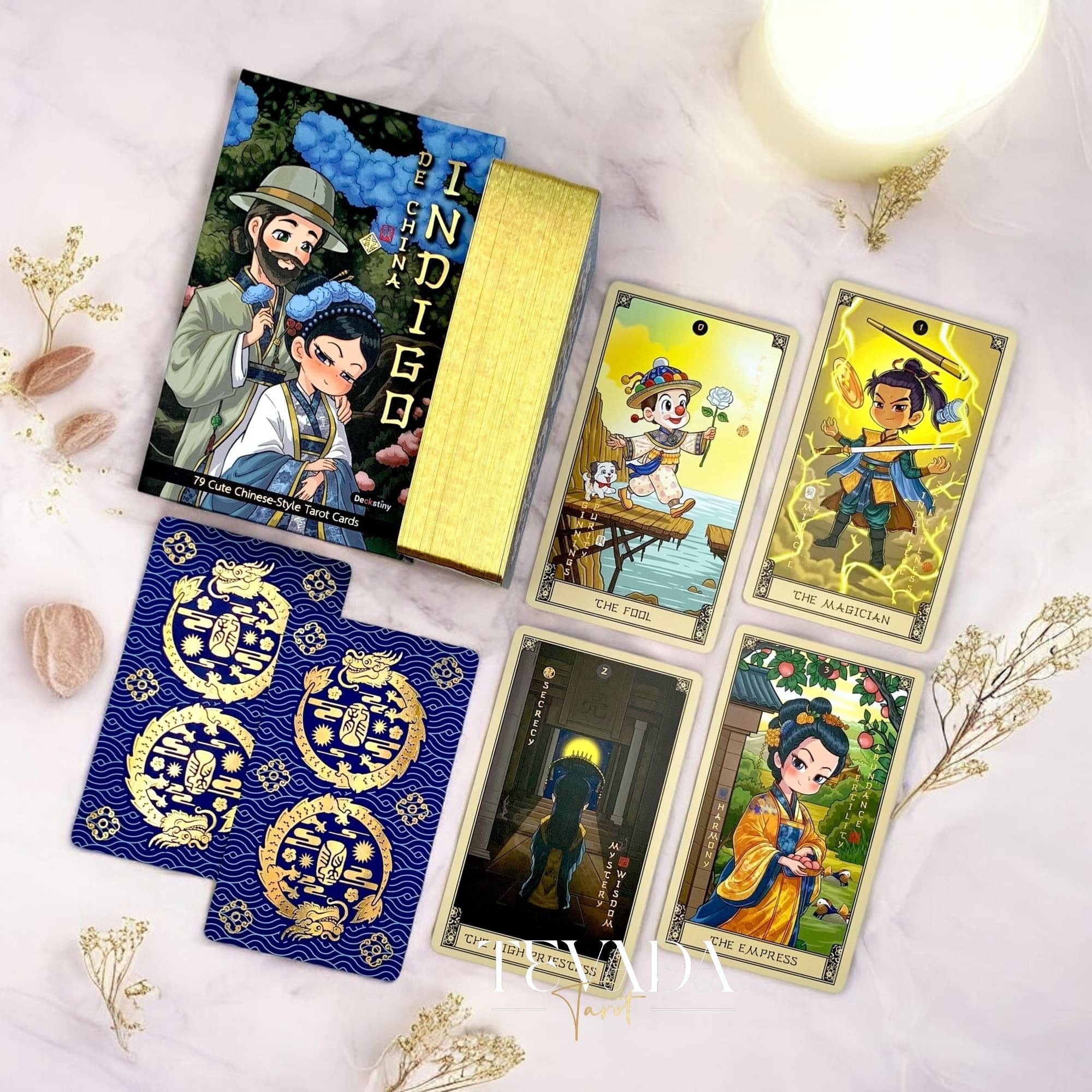Discover the Indigo de China Tarot — a magical 78-card deck inspired by Chinese mythology, blending art, wisdom, and intuition to guide your spiritual growth and divination journey.