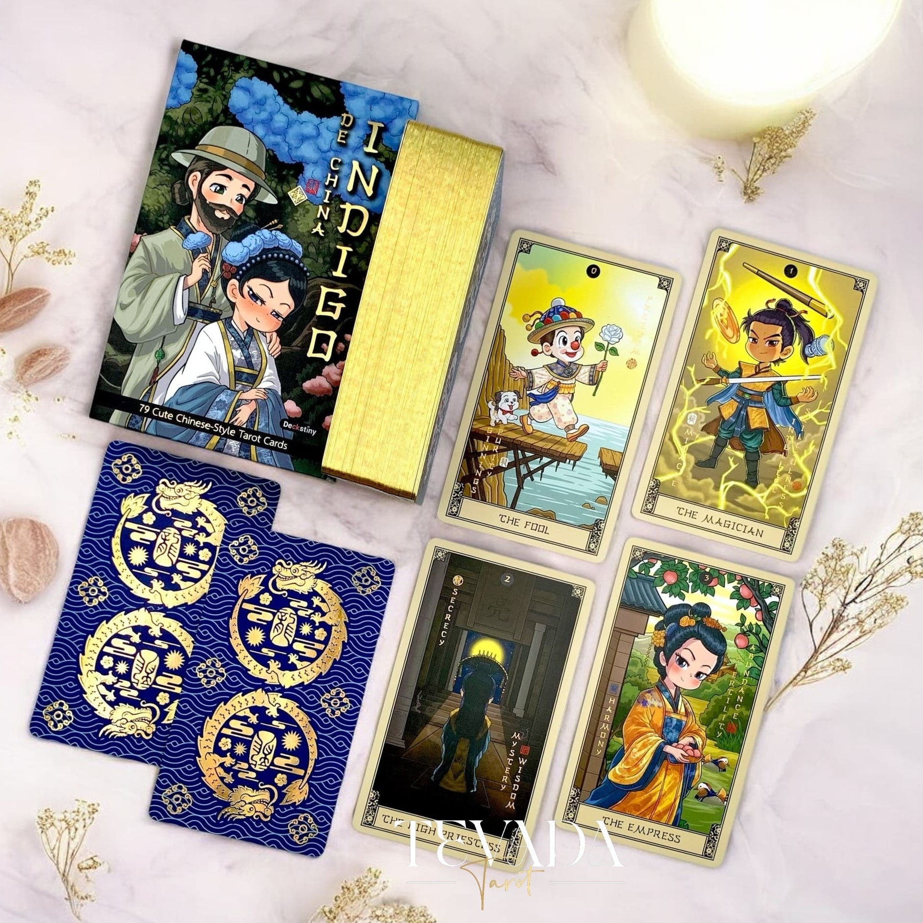 Discover the Indigo de China Tarot — a magical 78-card deck inspired by Chinese mythology, blending art, wisdom, and intuition to guide your spiritual growth and divination journey.