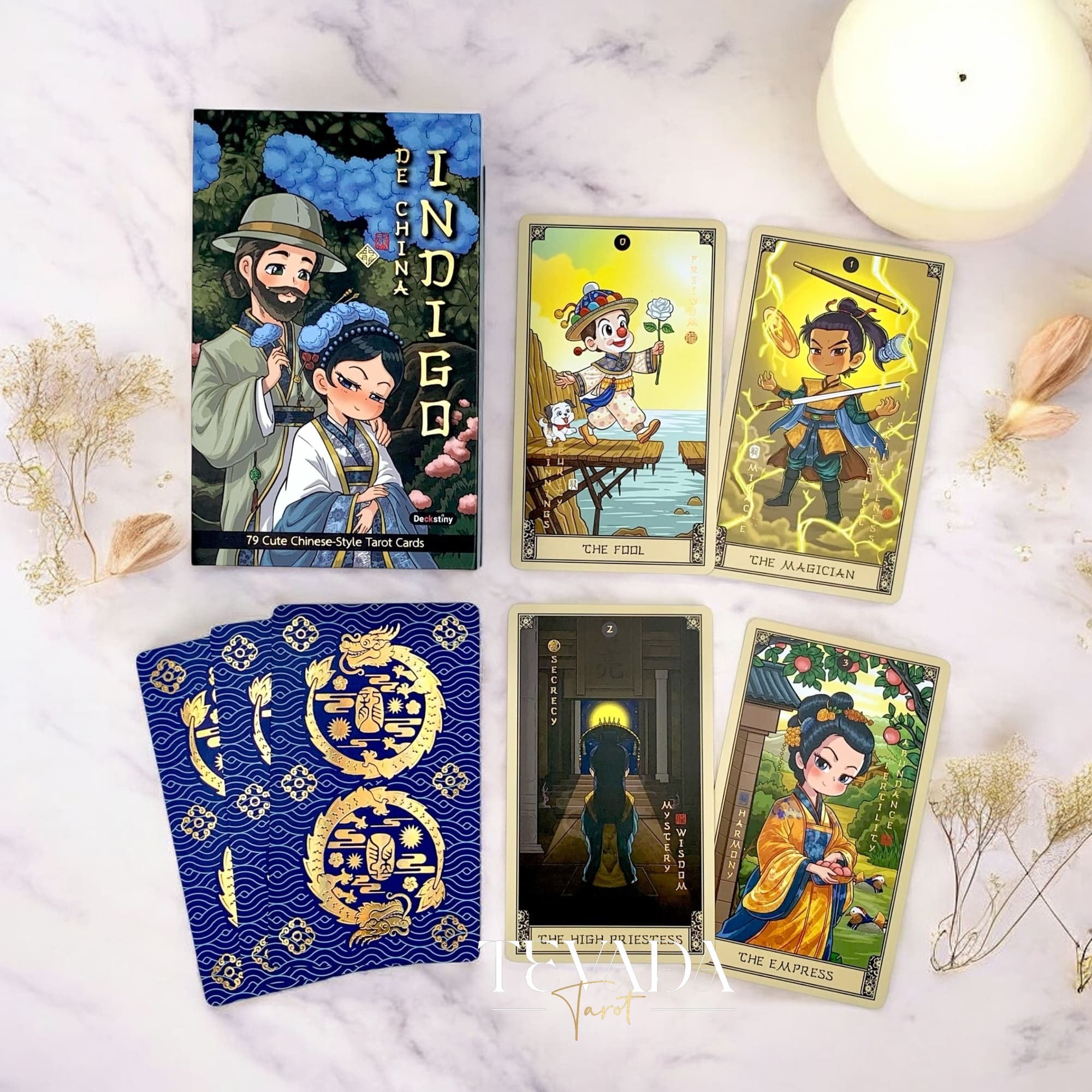 Discover the Indigo de China Tarot — a magical 78-card deck inspired by Chinese mythology, blending art, wisdom, and intuition to guide your spiritual growth and divination journey.