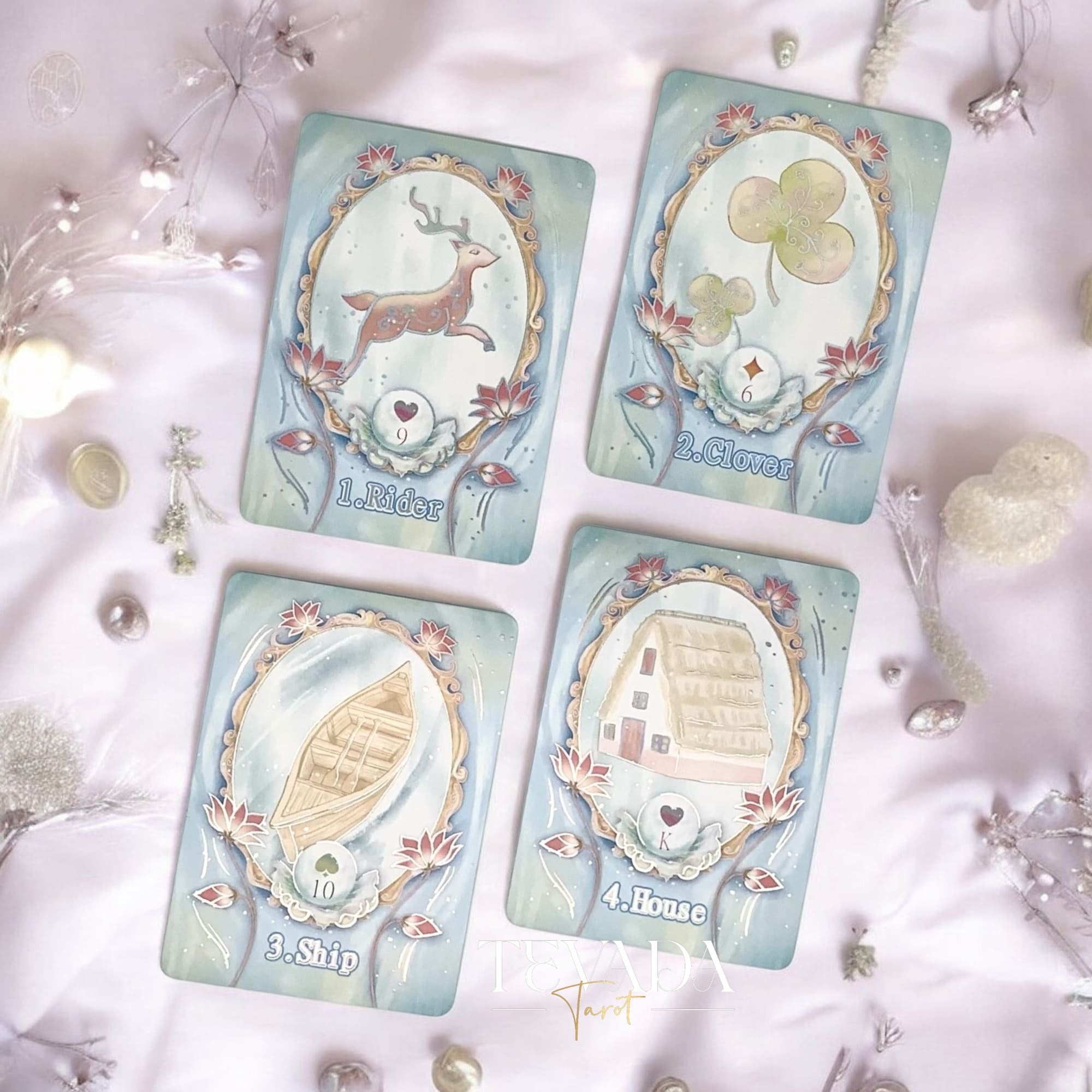 Discover the Lotus Path Lenormand Deck, a 40-card intuitive divination deck inspired by lotus symbolism. Gentle artwork and clear guidance support daily readings and insight.