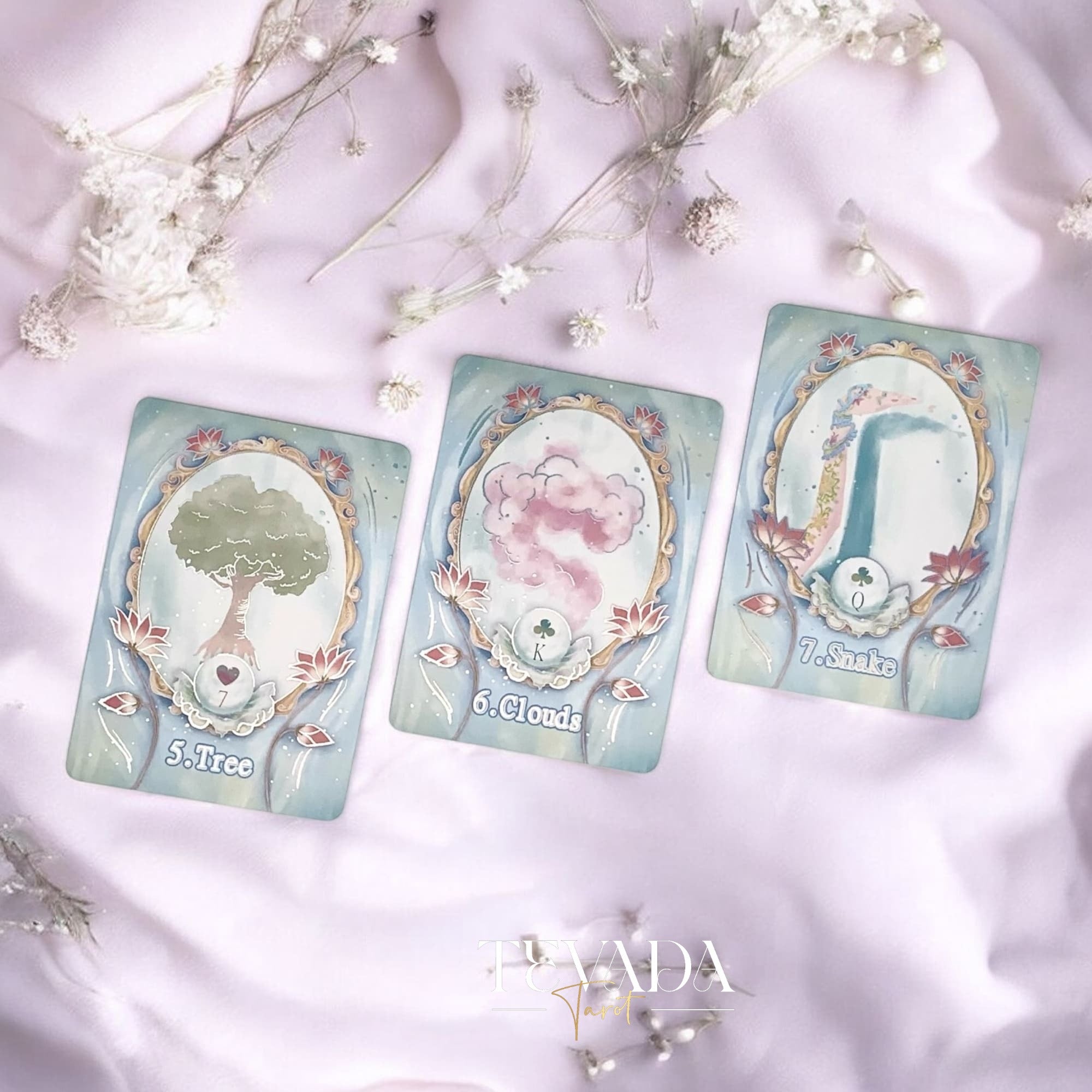 Discover the Lotus Path Lenormand Deck, a 40-card intuitive divination deck inspired by lotus symbolism. Gentle artwork and clear guidance support daily readings and insight.