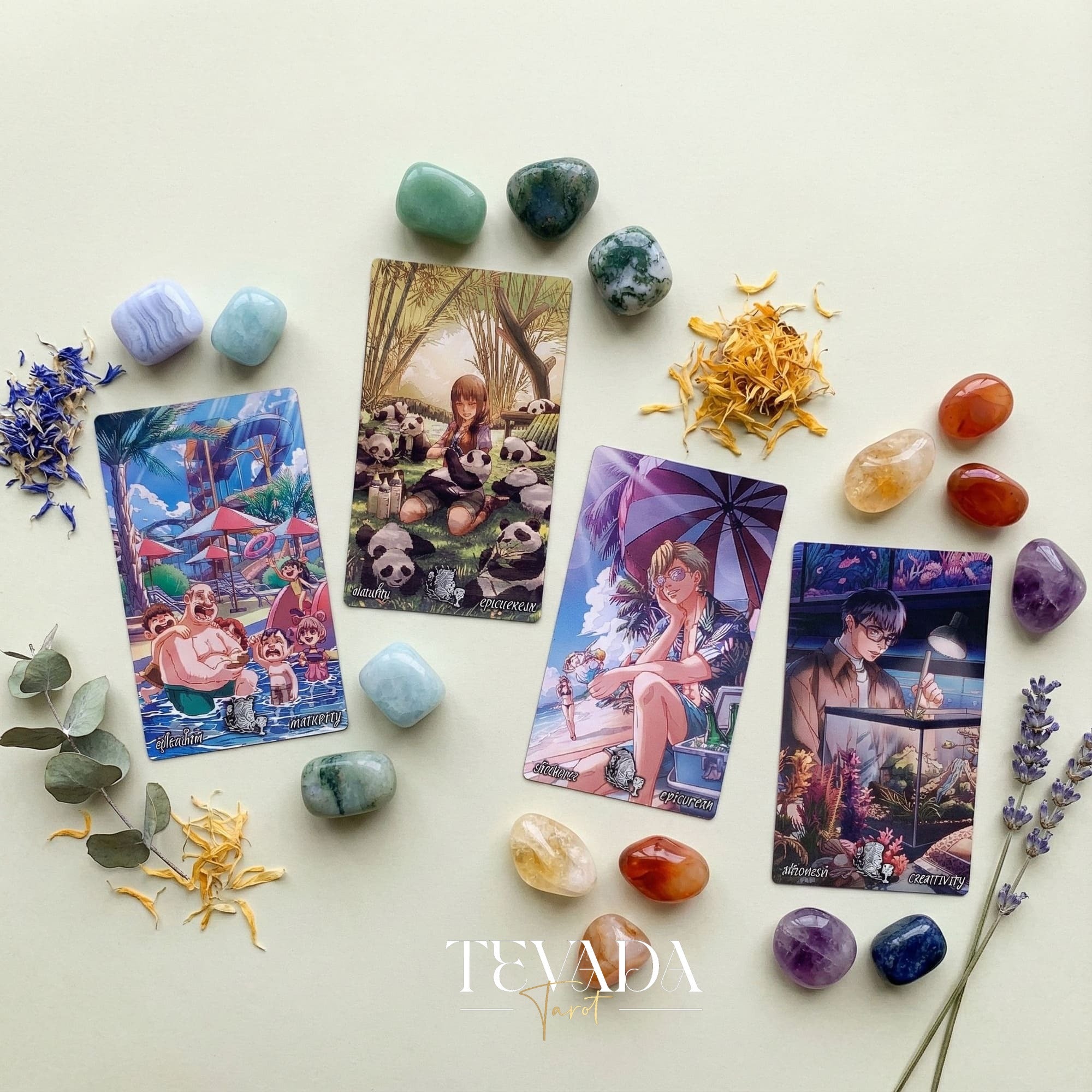 Lucky in Love Tarot Deck featuring modern Korean manhwa art and red glitter edges for love readings.