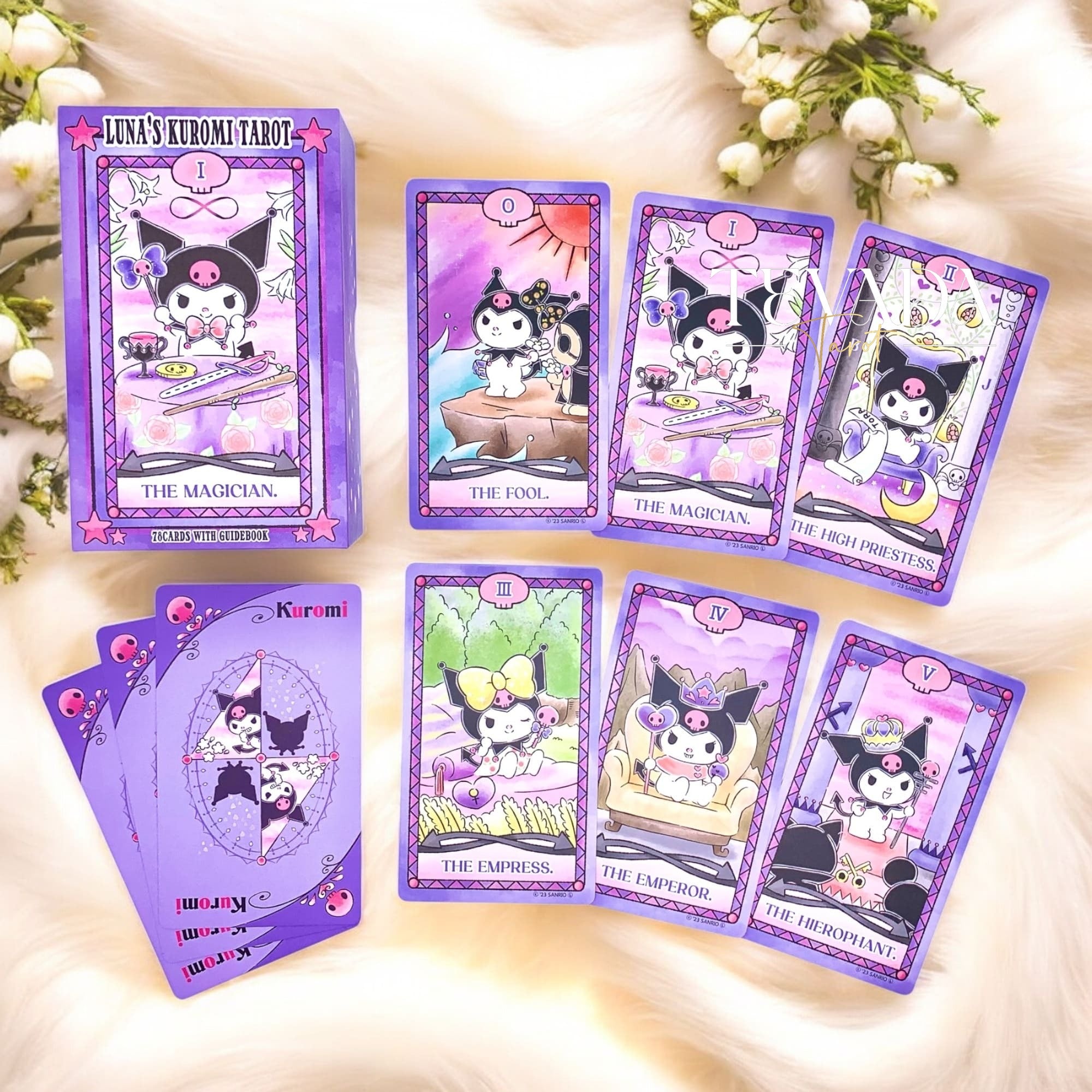 Luna’s Kuromi Tarot is a 78-card deck featuring original Sanrio artwork, blending playful charm and intuitive guidance—perfect for beginners and collectors.
