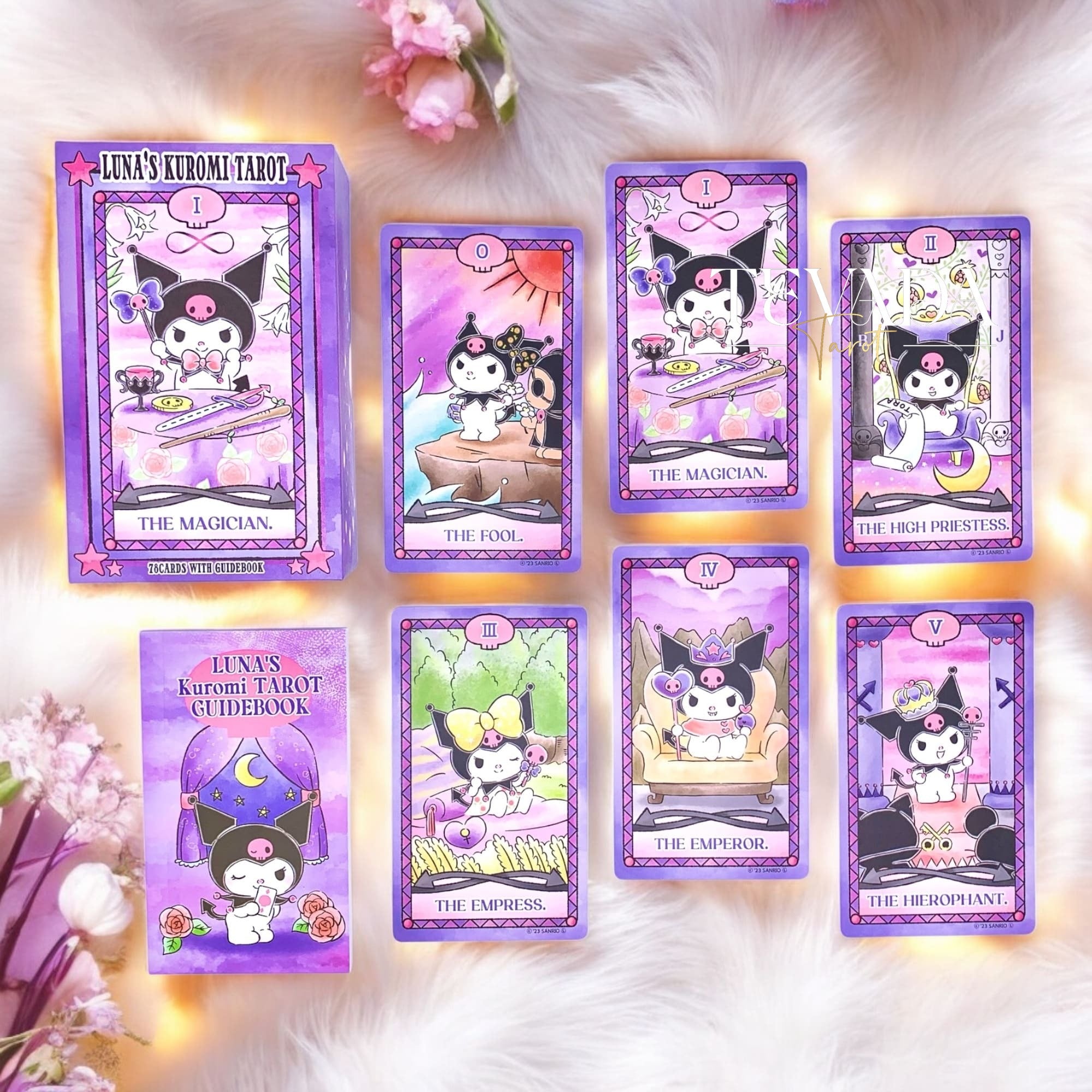 Luna’s Kuromi Tarot is a 78-card deck featuring original Sanrio artwork, blending playful charm and intuitive guidance—perfect for beginners and collectors.