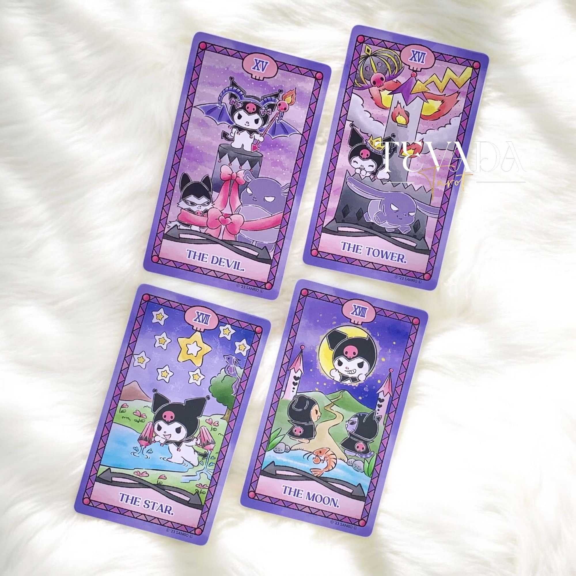 Luna’s Kuromi Tarot is a 78-card deck featuring original Sanrio artwork, blending playful charm and intuitive guidance—perfect for beginners and collectors.