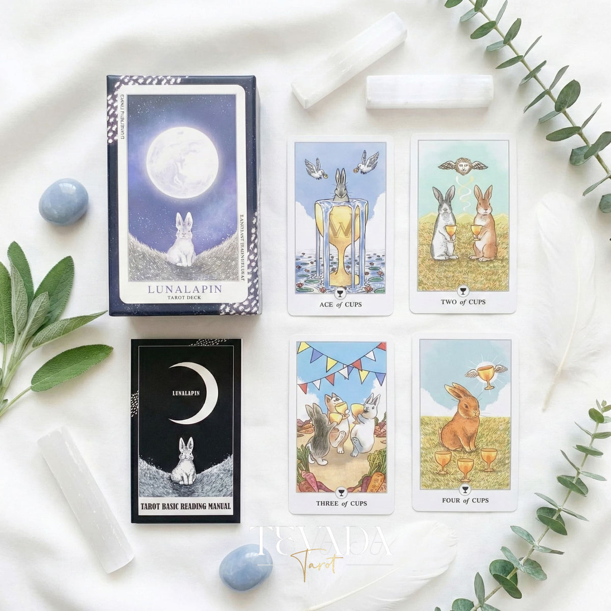 Lunalapin Rabbit Tarot caprichosas cartas de Tarot Indie de conejito de dibujos animados para la curación del niño interior y los rituales diarios.