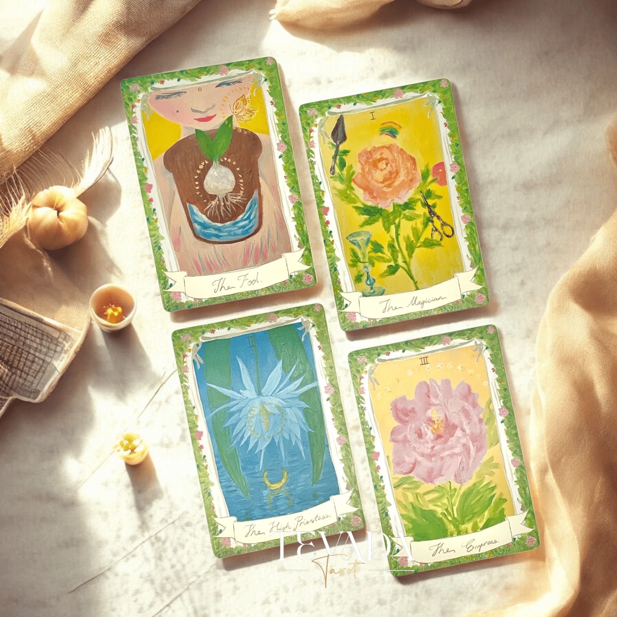 Discover Miranda’s Garden Tarot DELUXE—an intuitive, oil-painted deck inspired by a magical four-season garden. Perfect for soulful guidance, clarity, and heartfelt divination.