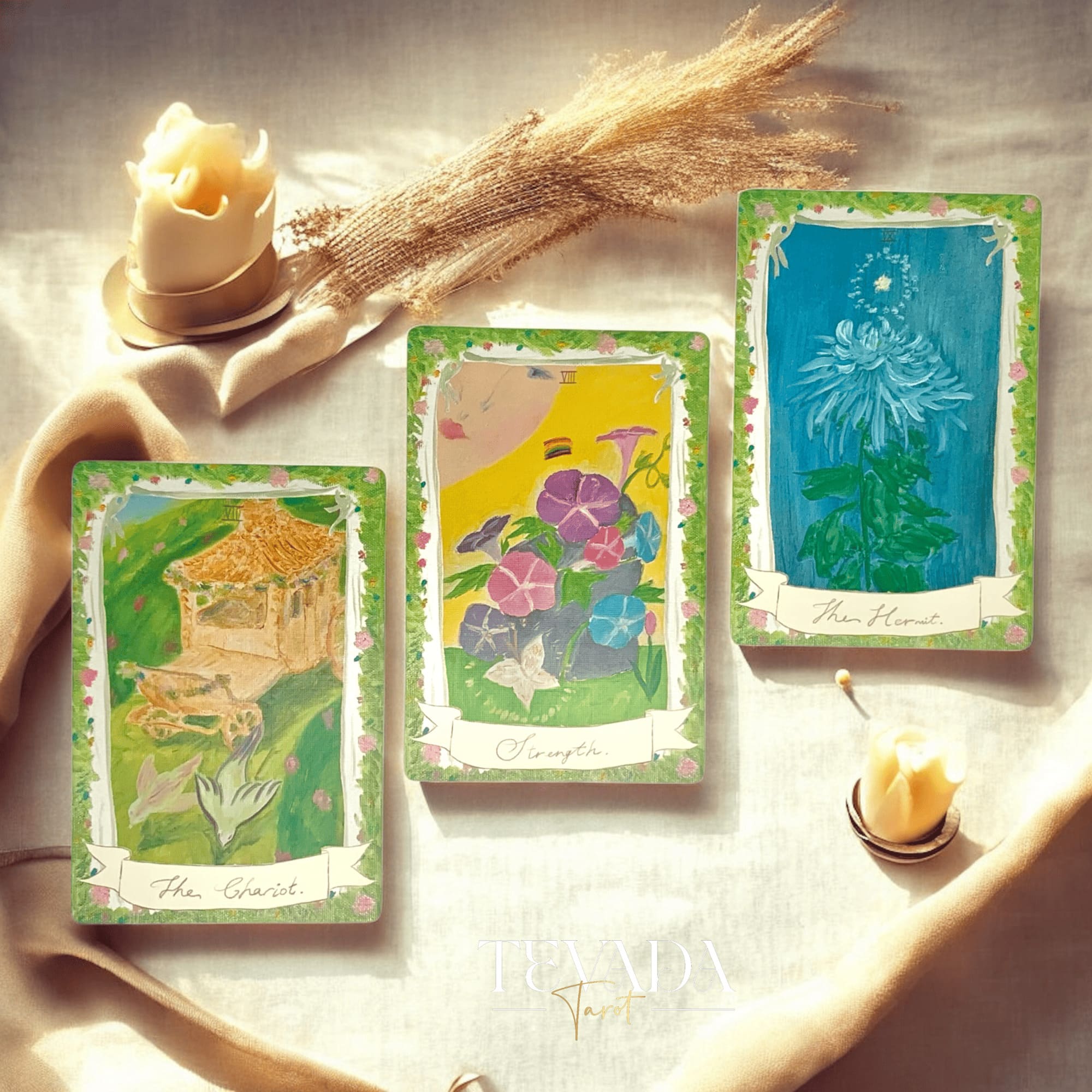 Discover Miranda’s Garden Tarot DELUXE—an intuitive, oil-painted deck inspired by a magical four-season garden. Perfect for soulful guidance, clarity, and heartfelt divination.