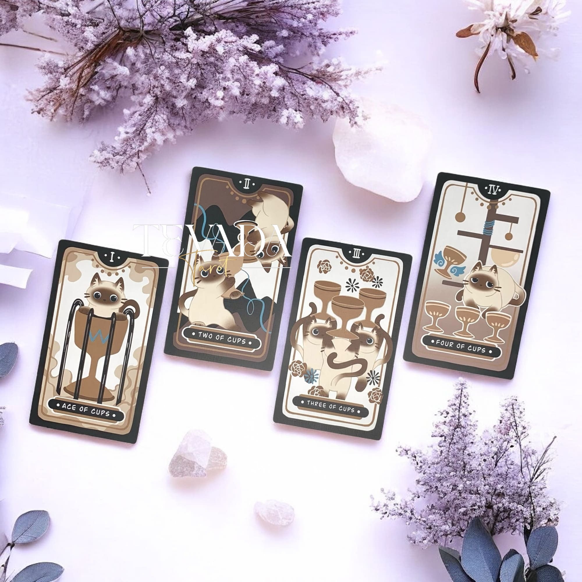 Discover the Mocha Siamese Cat Tarot DELUXE Edition – 78 magical, intuitive cards featuring charming Siamese cats for divination, guidance, and personal growth.