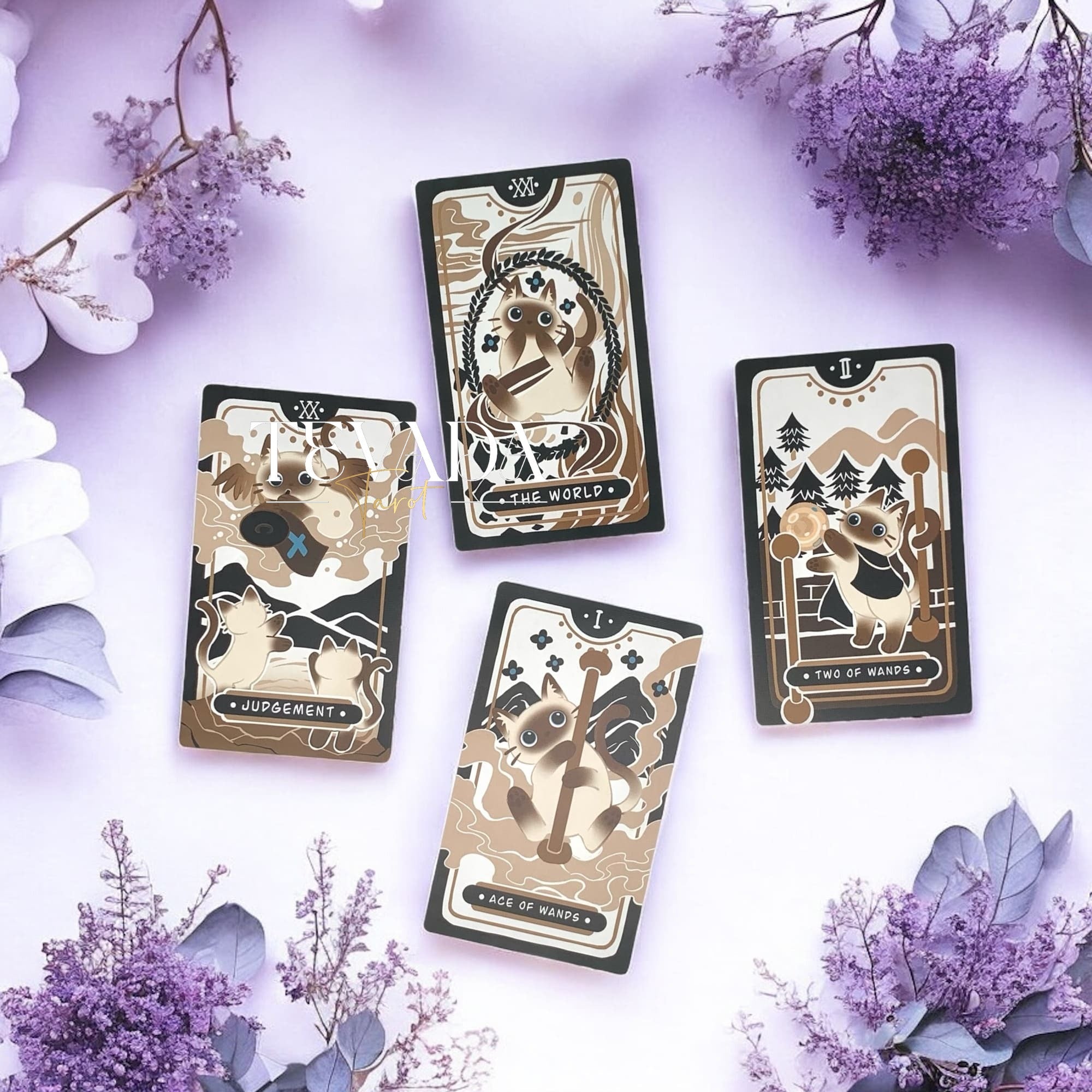 Discover the Mocha Siamese Cat Tarot DELUXE Edition – 78 magical, intuitive cards featuring charming Siamese cats for divination, guidance, and personal growth.