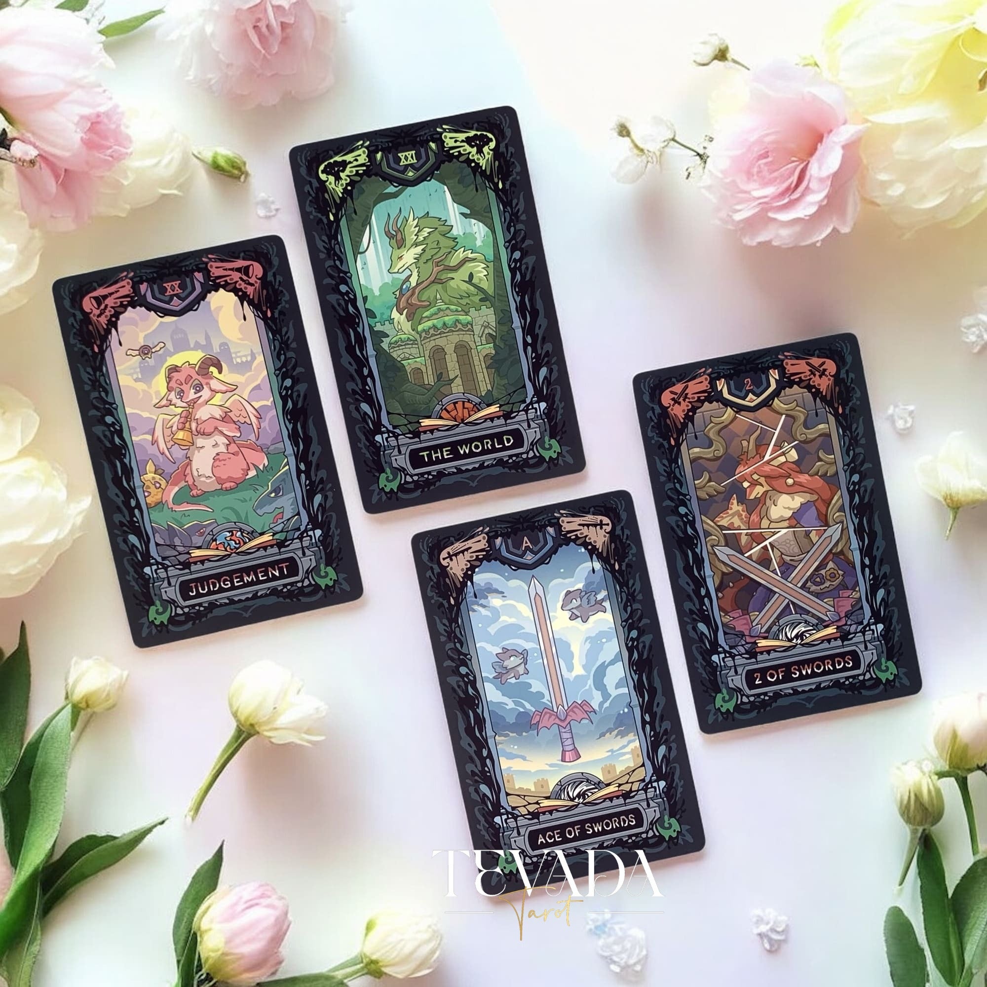 Discover the Molo No.7 Tarot Deck DELUXE Edition—78 cartoon-style cards featuring wolves and dragons, housed in a wooden box. A magical tool for divination, clarity, and intuitive readings.