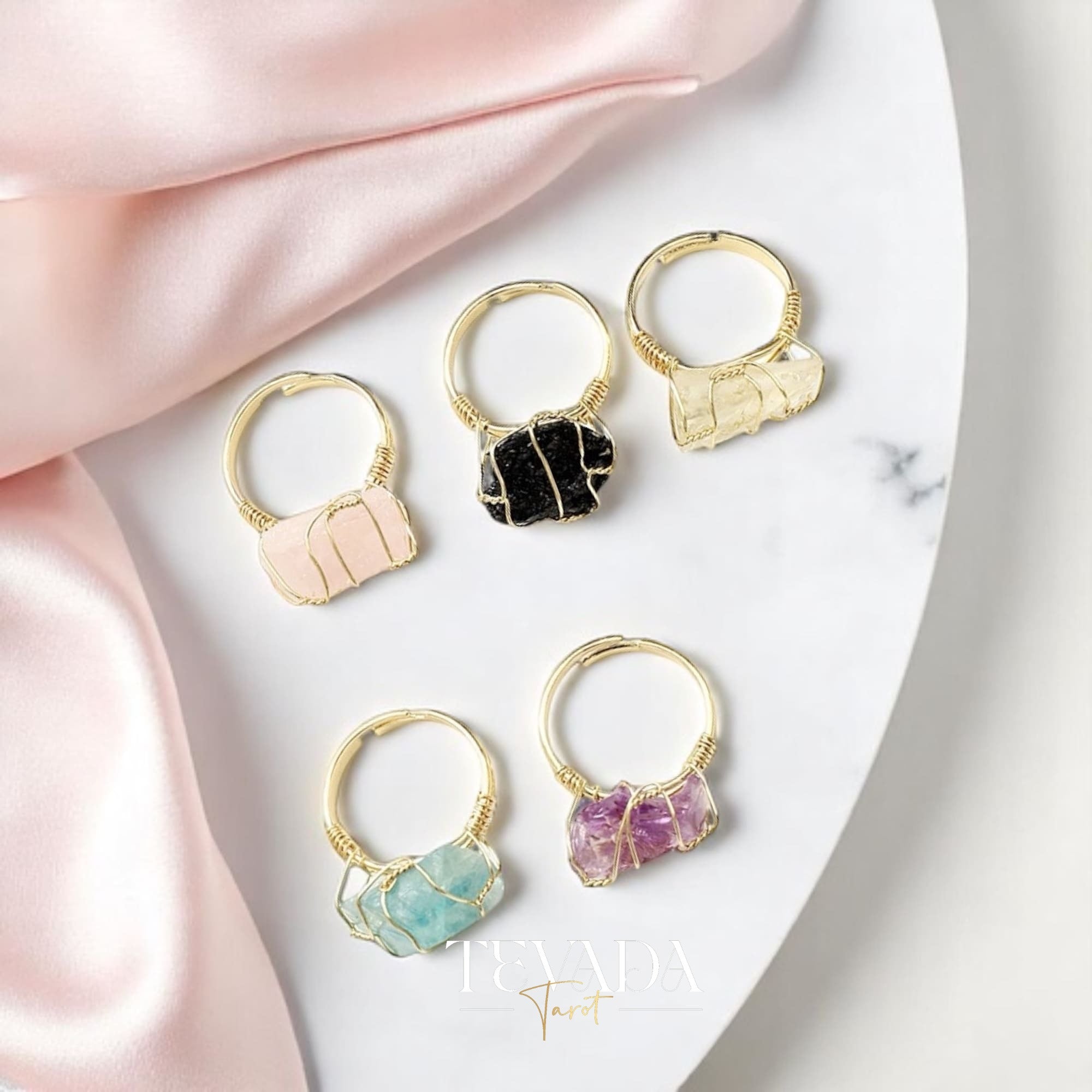 Explore five powerful crystals in one listing. These Mystic Crystal Rings support intuition, energy healing, and ritual work—ideal for witches, mystics, and spiritual seekers.