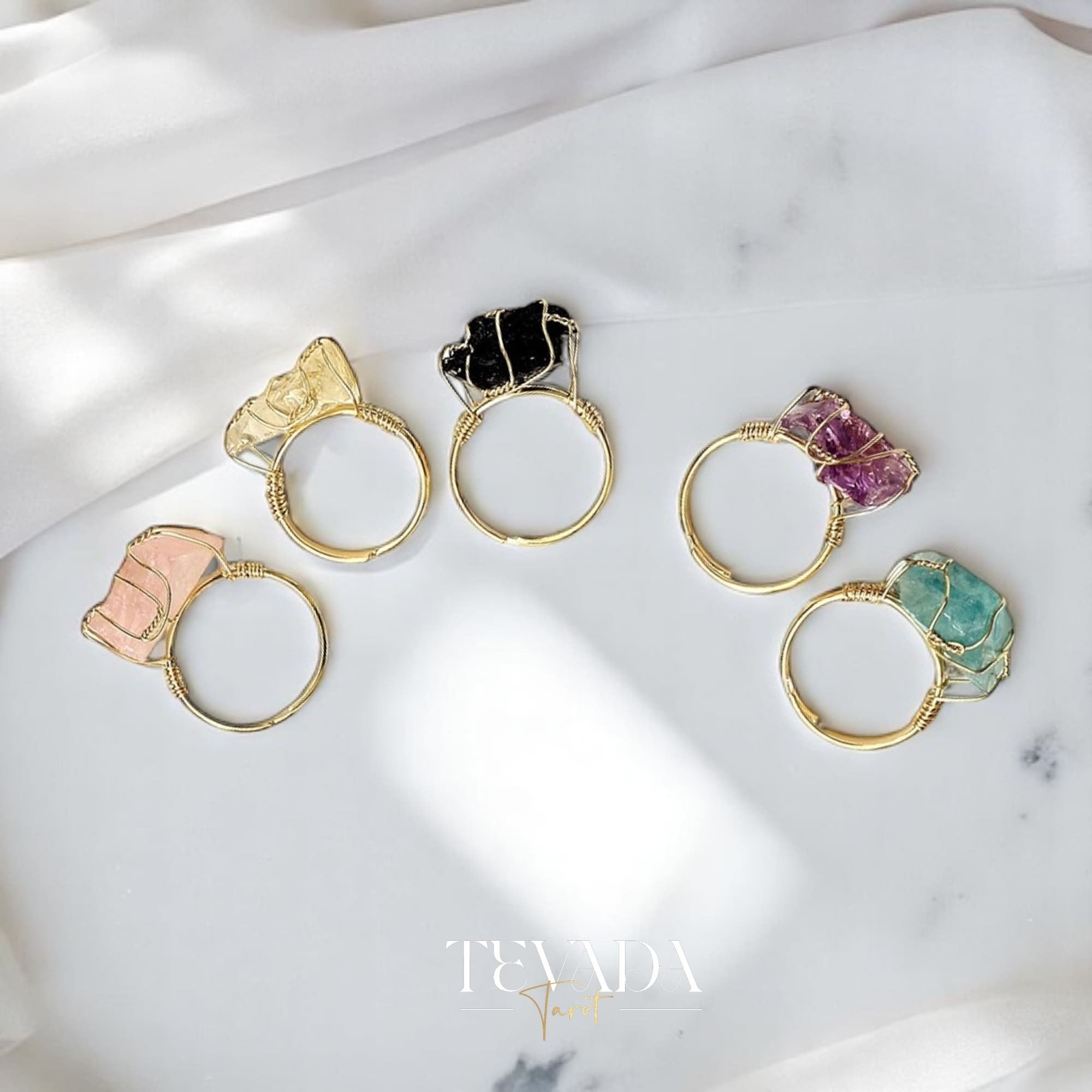 Explore five powerful crystals in one listing. These Mystic Crystal Rings support intuition, energy healing, and ritual work—ideal for witches, mystics, and spiritual seekers.