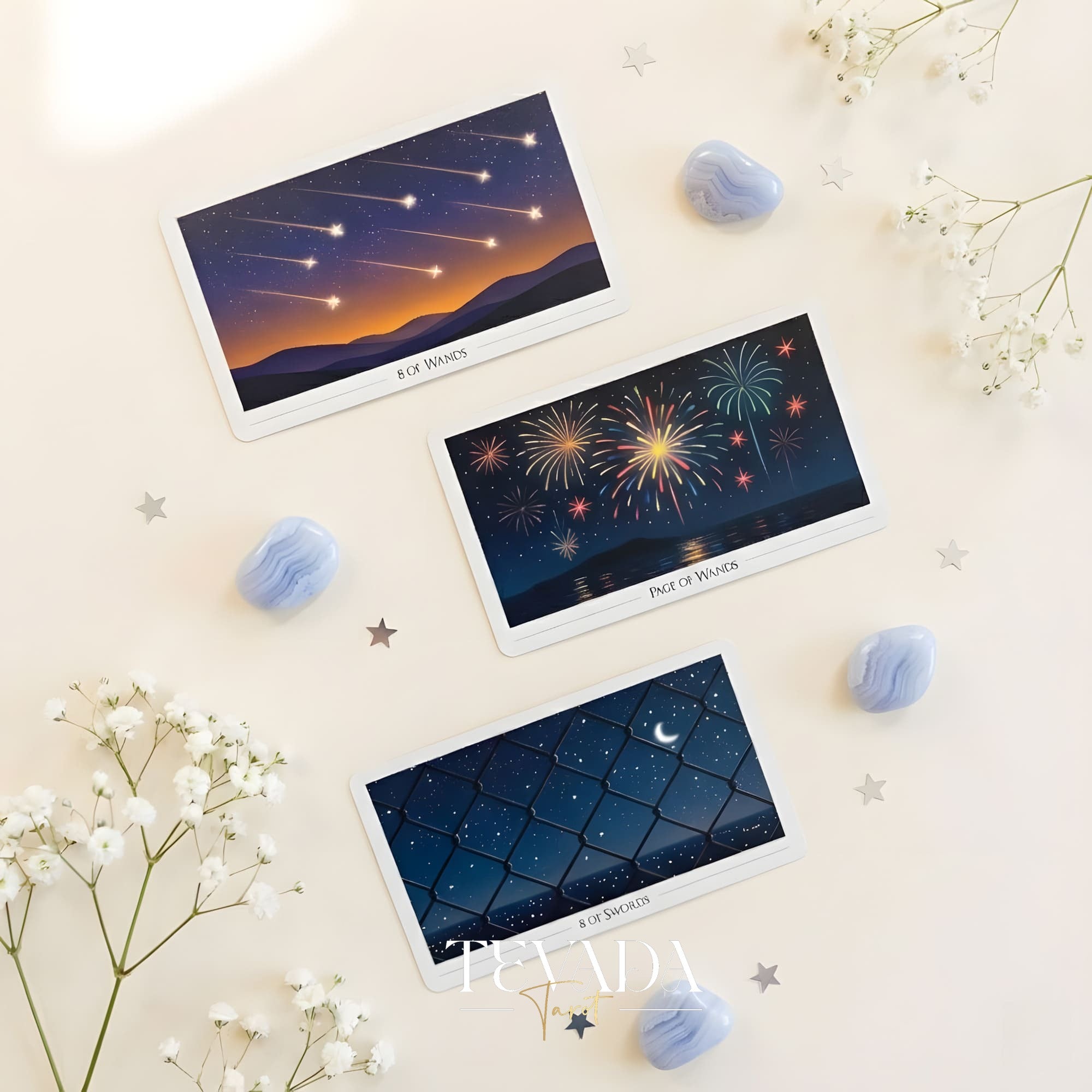 Picturesque Tarot Deck with horizontal healing landscape illustrations for intuitive divination.