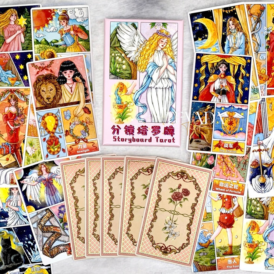 Explore your intuition with the Storyboard Tarot, where each card unfolds like a cinematic scene, offering deep insight and clarity through visually stunning, storyboard-inspired art.
