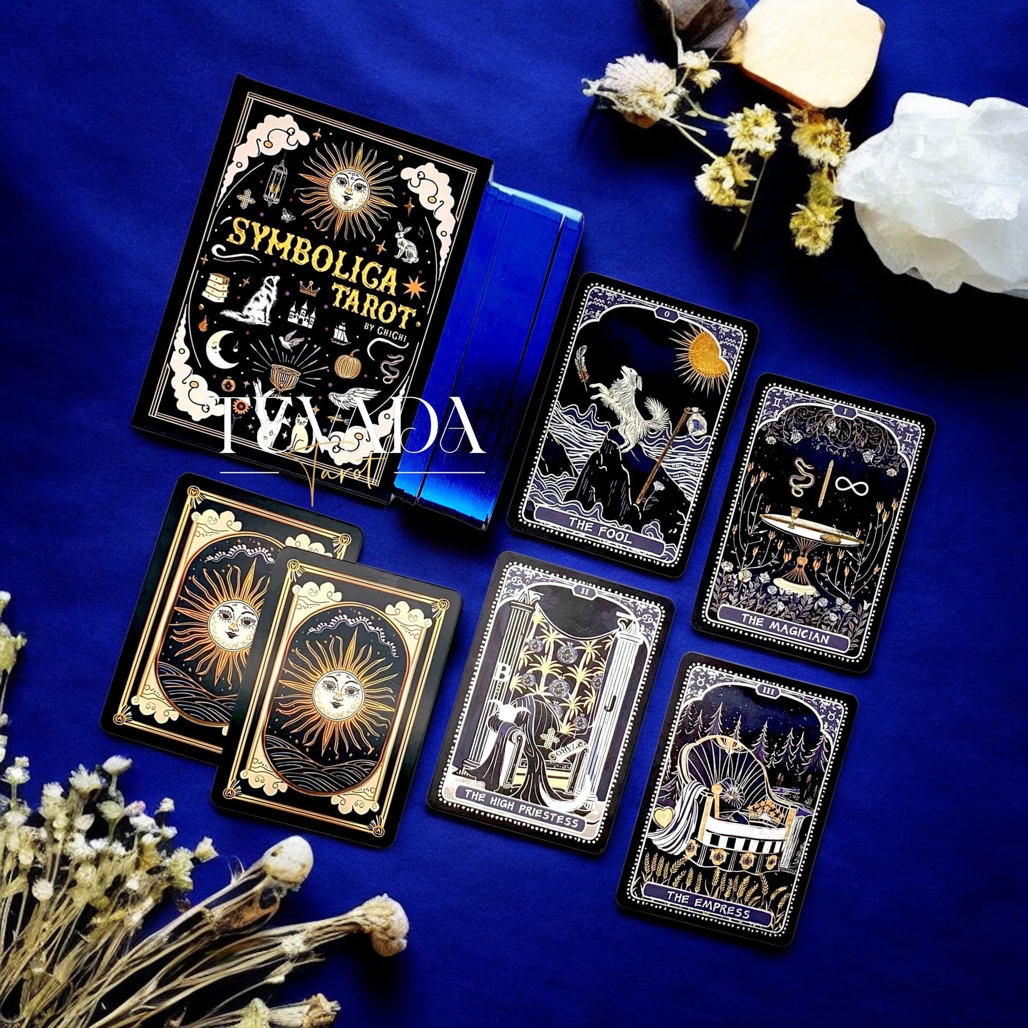 Discover Symbolica Tarot, a 78-card deck of timeless symbols with gold and silver accents. Unlock intuitive readings, clarity, and spiritual growth in every shuffle.