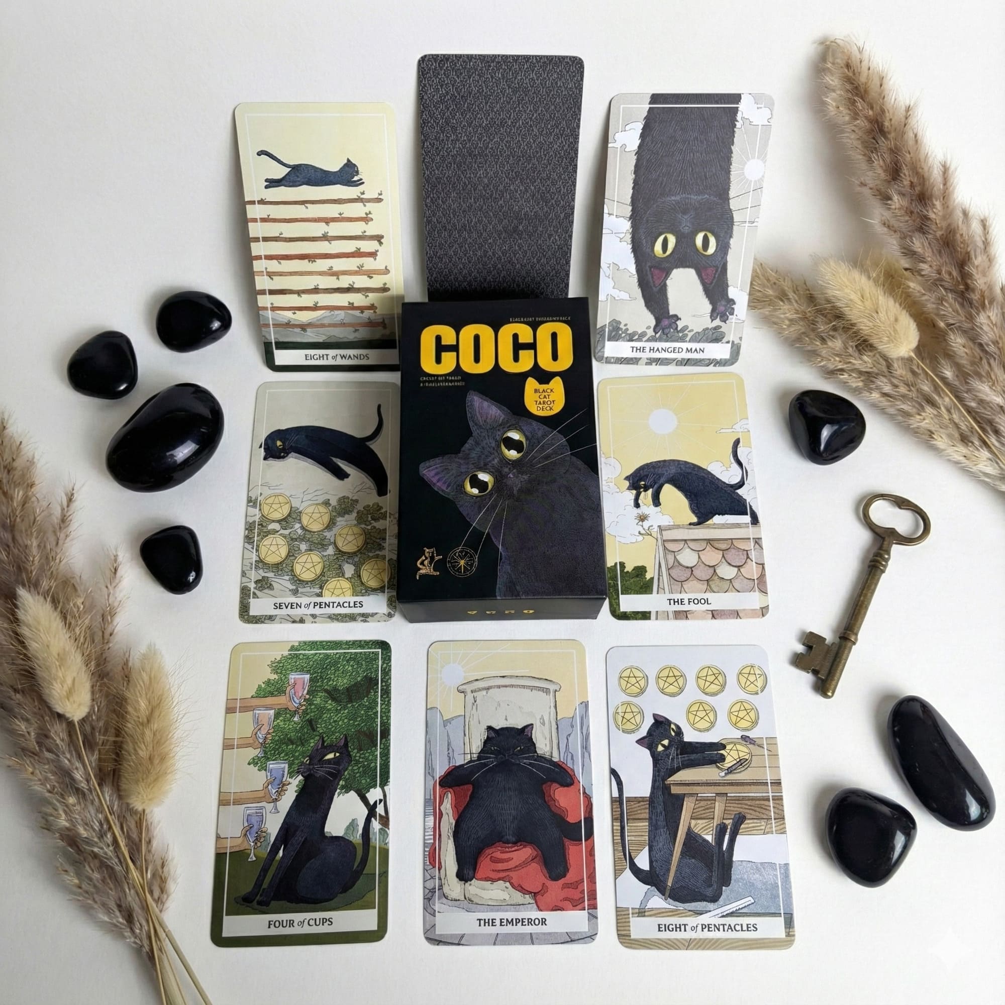Coco Black Cat Tarot PRO Edition featuring playful black cat illustrations for intuitive divination and daily guidance.