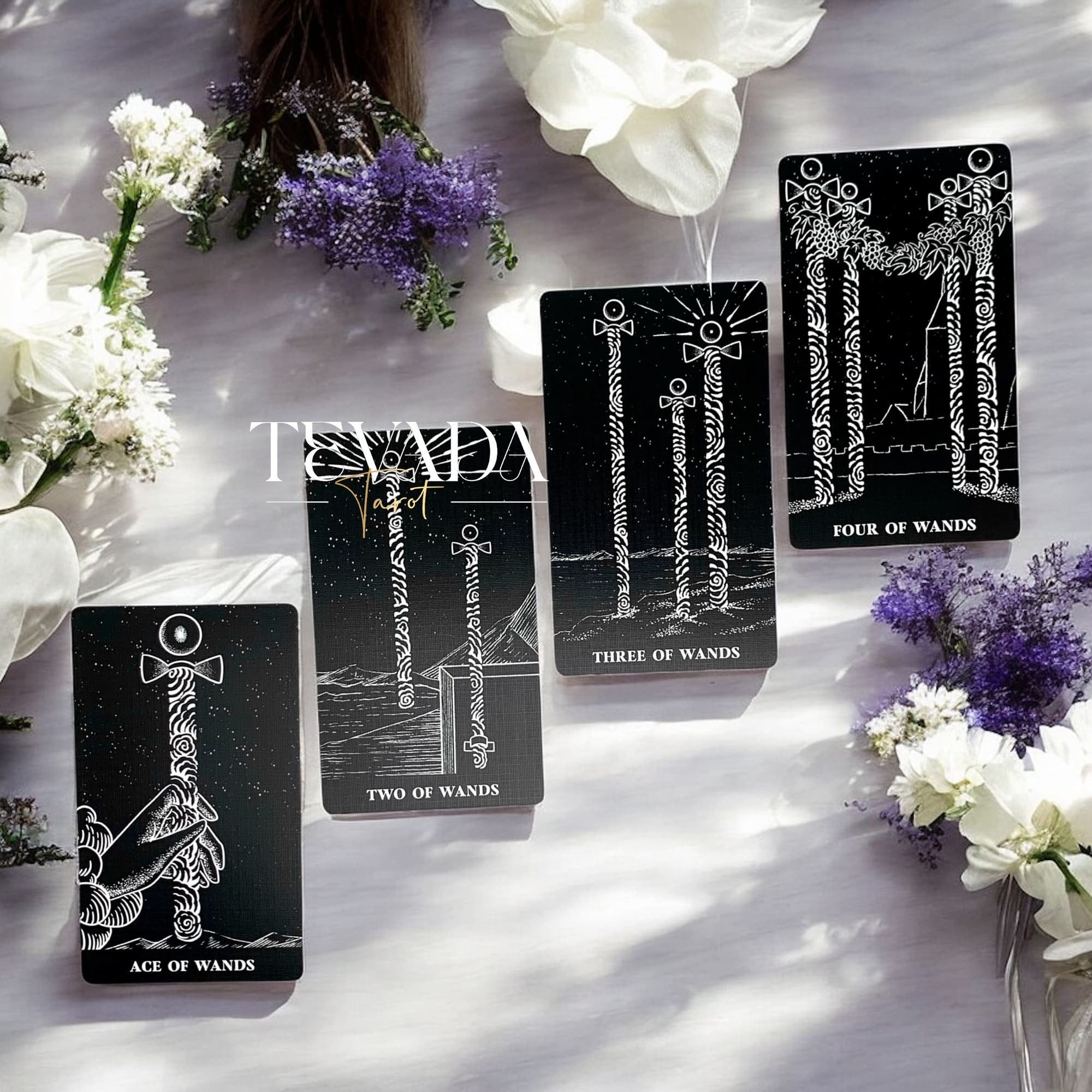 Explore The Arrival Tarot Deck—78 black-and-white tarot cards designed for intuitive readings, spiritual clarity, and guidance through bold contrasts of light and shadow.