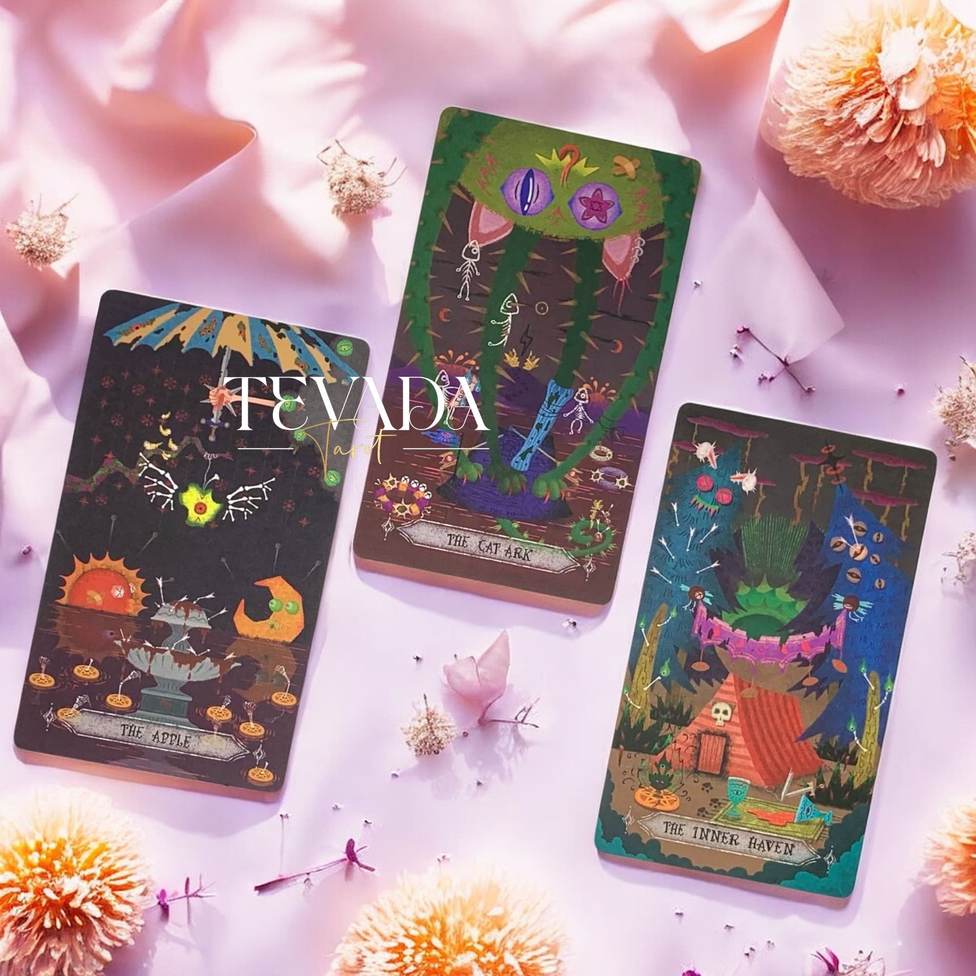 Step into The Bizarre Tarot BLACK Editionâ78 cards of magical monsters and wizards guiding your intuition, offering divination, clarity, and mystical insight in a world both playful and mysterious.