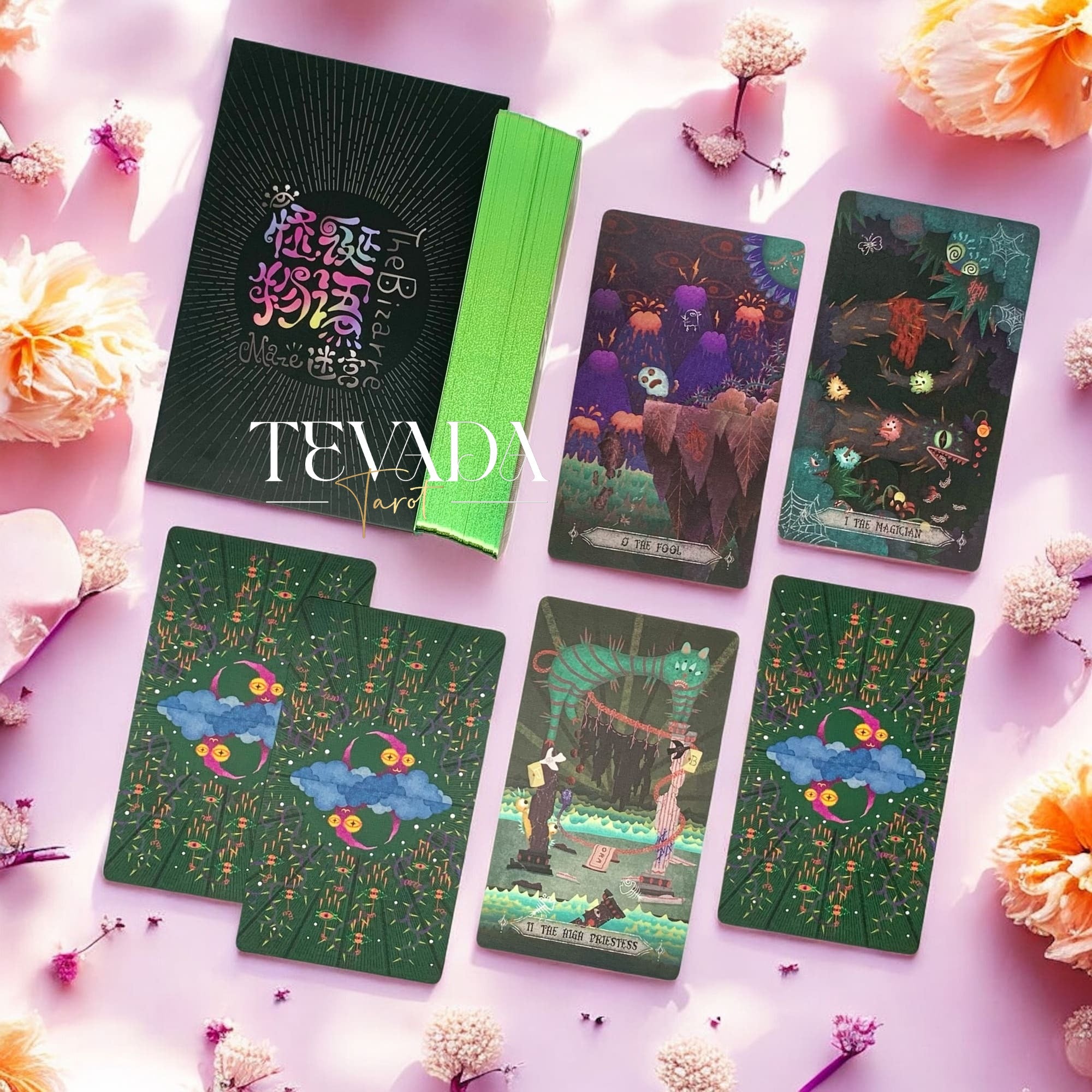 Step into The Bizarre Tarot BLACK Editionâ78 cards of magical monsters and wizards guiding your intuition, offering divination, clarity, and mystical insight in a world both playful and mysterious.