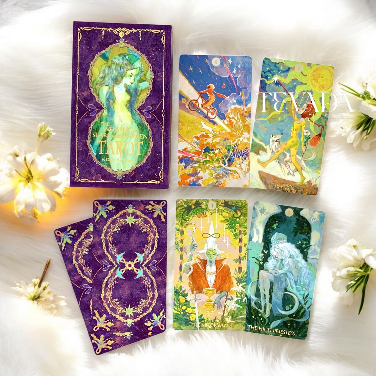 Discover The Whisper of Stars and Garden Tarot SELF Edition, a 78-card deck of mystical art and deep introspection. Embrace self-discovery through rich purple hues and golden whispers of wisdom.