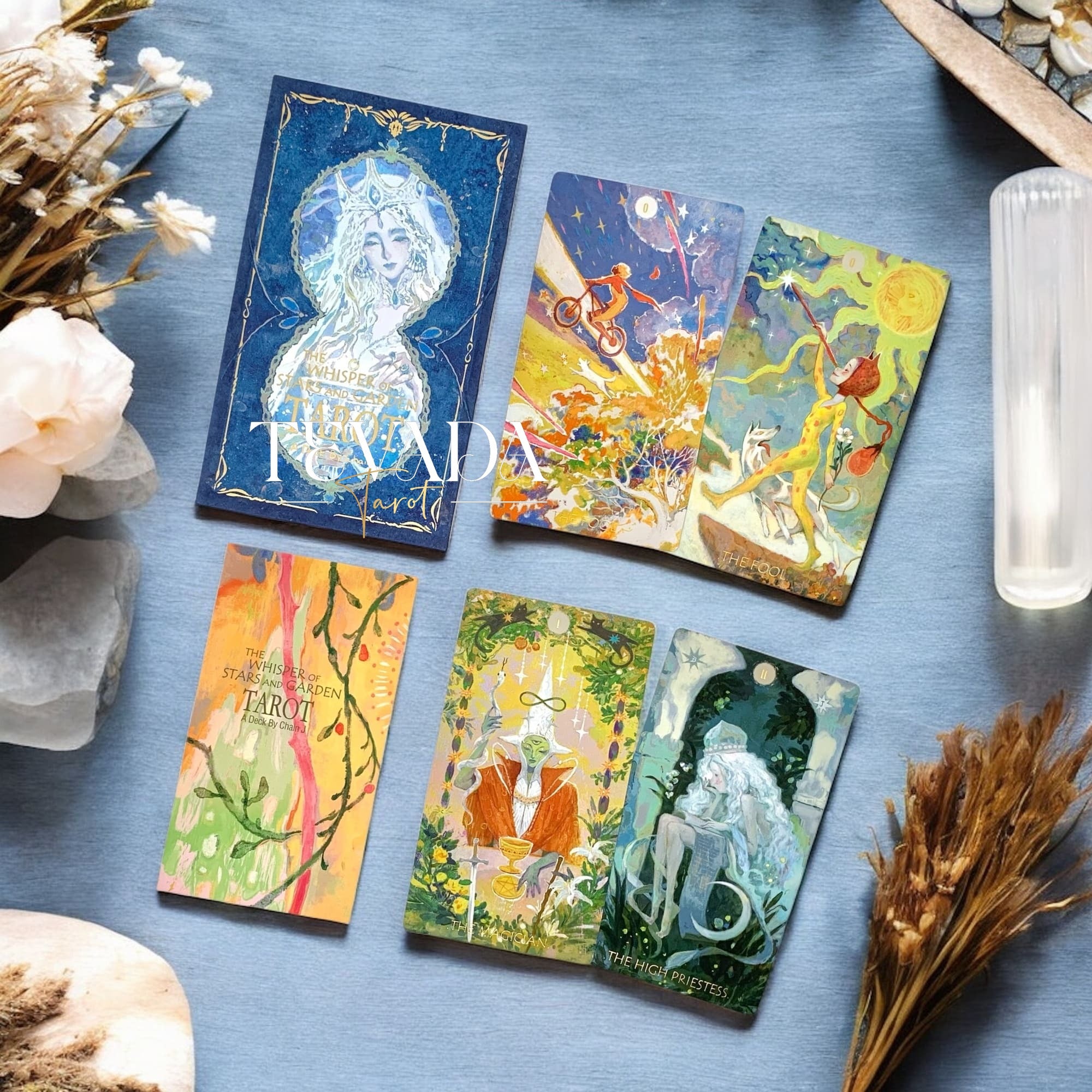 Whisper of Stars and Garden Tarot Starry Sky Edition gold foil edges celestial botanical indie tarot deck