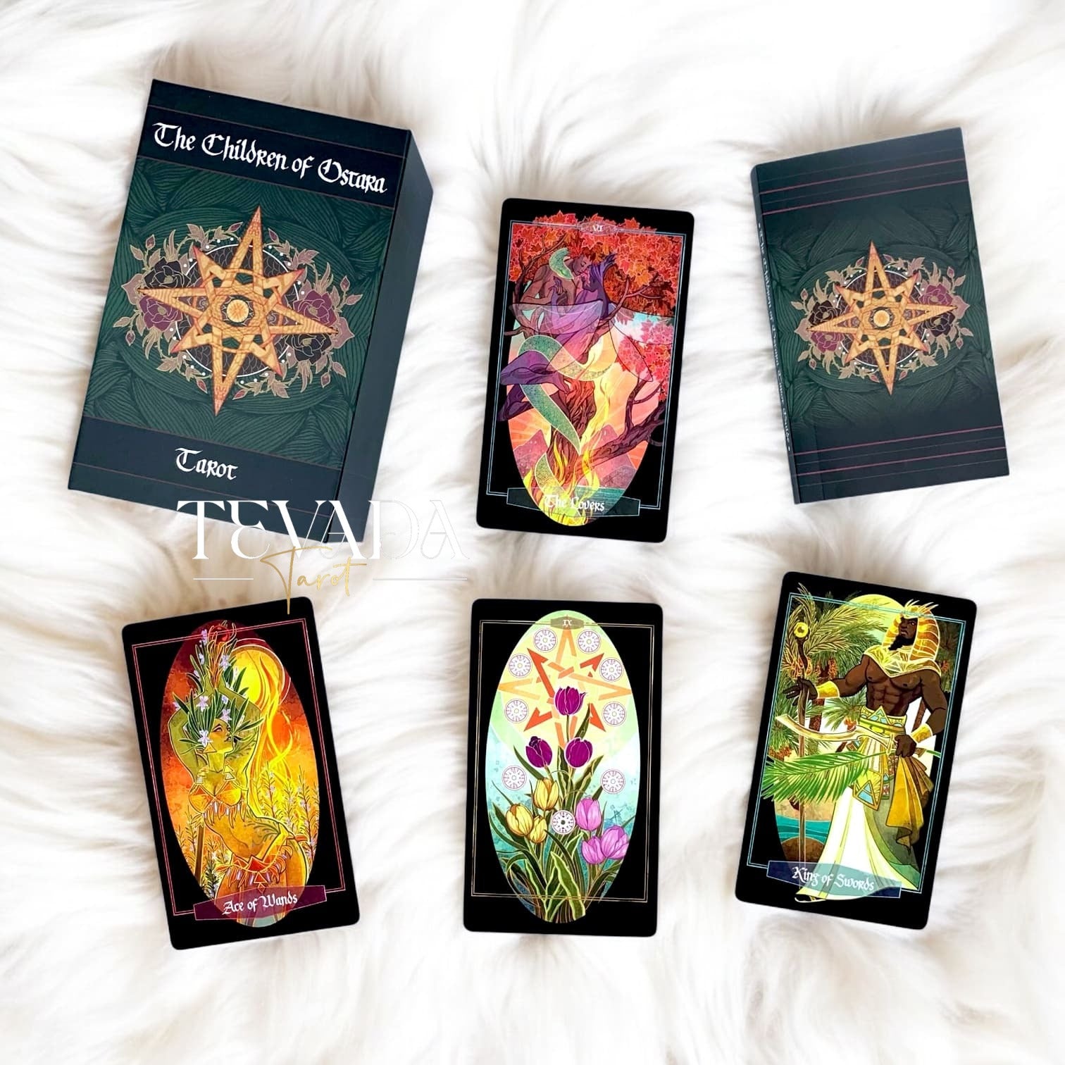 Children of Ostara Tarot BLACK Edition : Un jeu botanique de 78 cartes présentant des plantes aux significations magiques. Connectez-vous à la sagesse de la nature et améliorez vos lectures de tarot avec des correspondances élémentaires.