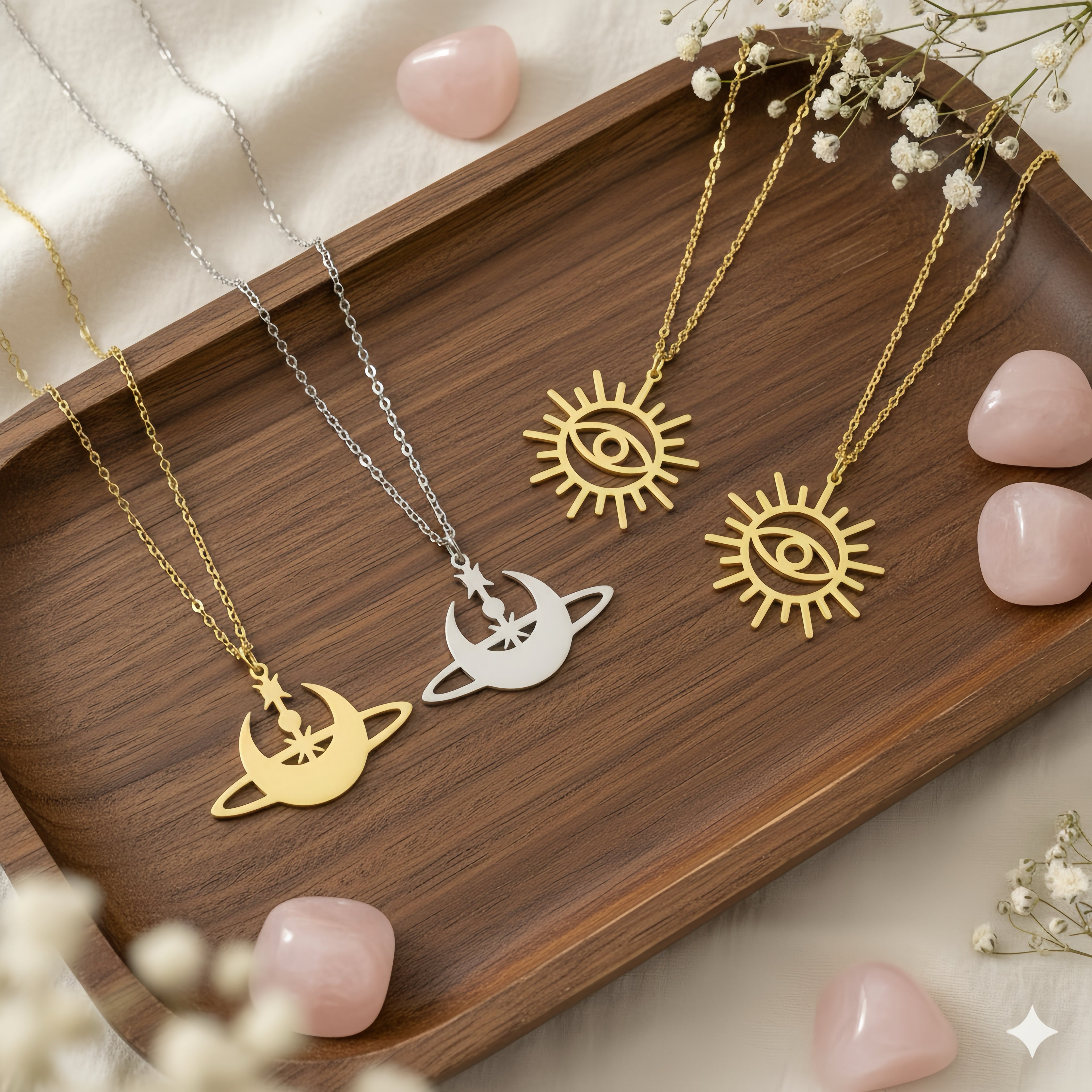 Sun or Moon? Choose your magic! Our Witchy Necklace features celestial pendants & gold/silver finishes. Perfect for Wiccan rituals, meditation, or everyday wear. Stainless steel chain included. Shop now!