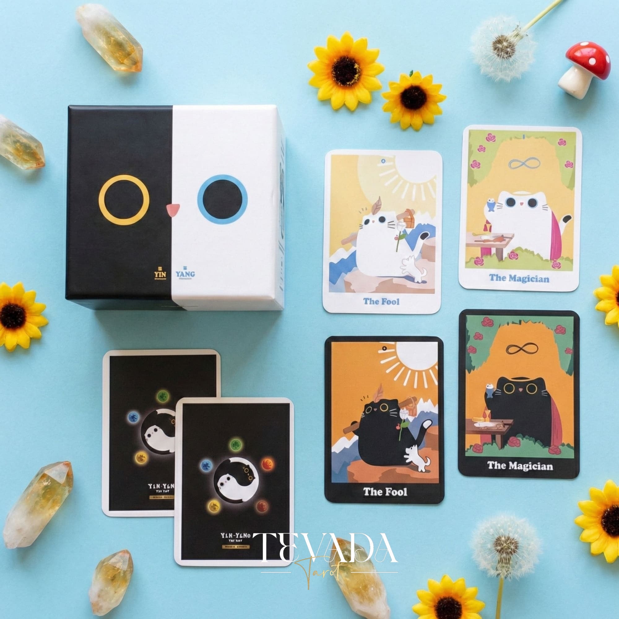 Yinyang le chat Tarot Origin Boxset dessin animé fantaisiste Cartes de Tarot Indie pour l&