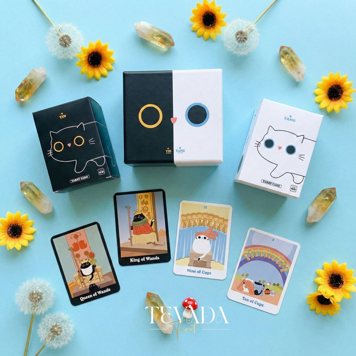 Yinyang le chat Tarot Origin Boxset dessin animé fantaisiste Cartes de Tarot Indie pour l&