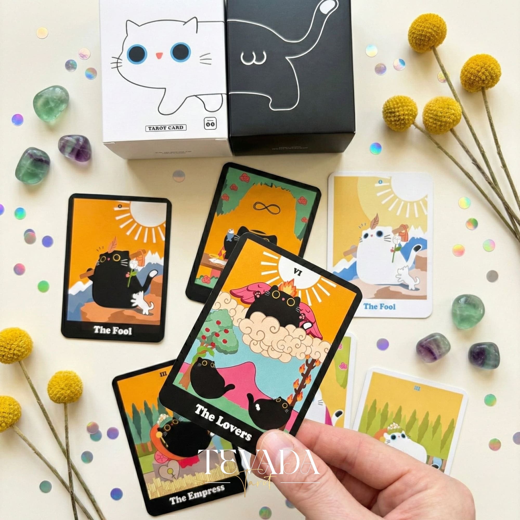 Yinyang le chat Tarot Origin Boxset dessin animé fantaisiste Cartes de Tarot Indie pour l&