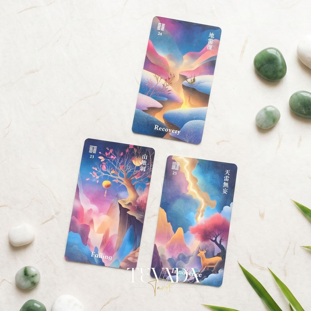 I-Ching Oracle: Horse Edition — a 64-card oracle deck fusing I-Ching divination with Three Kingdoms legends, featuring gold gilt edges and premium 400gsm matte-finish cards.