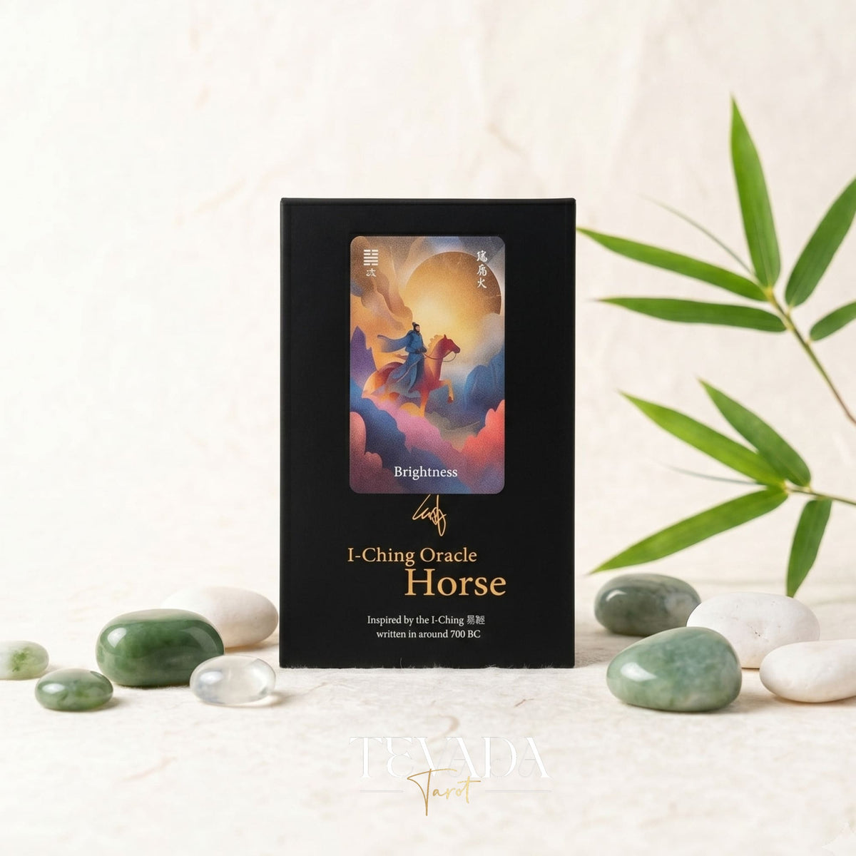 I-Ching Oracle: Horse Edition — a 64-card oracle deck fusing I-Ching divination with Three Kingdoms legends, featuring gold gilt edges and premium 400gsm matte-finish cards.