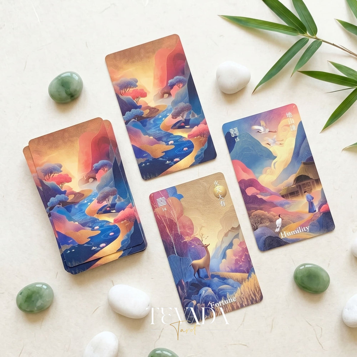 I-Ching Oracle: Horse Edition — a 64-card oracle deck fusing I-Ching divination with Three Kingdoms legends, featuring gold gilt edges and premium 400gsm matte-finish cards.