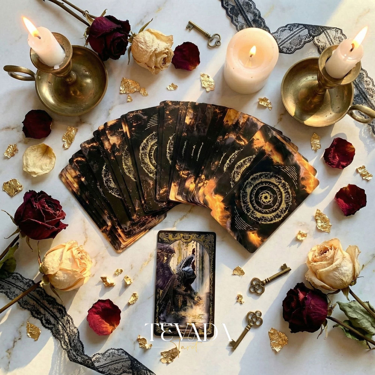 Abyss Tarot Deck 2026 Edition gothic luxury Indie Tarot Cards with gold foil edges for shadow work.
