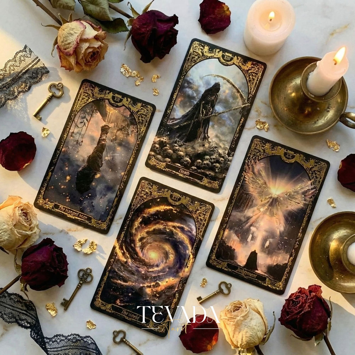 Abyss Tarot Deck 2026 Edition gothic luxury Indie Tarot Cards with gold foil edges for shadow work.